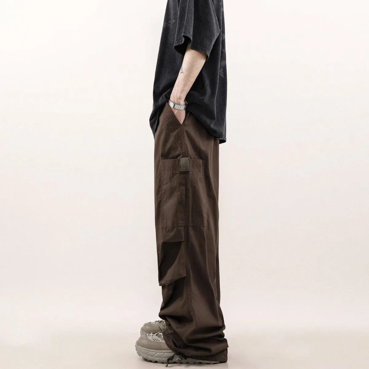 Drawstring Folds Wide Cut Pants