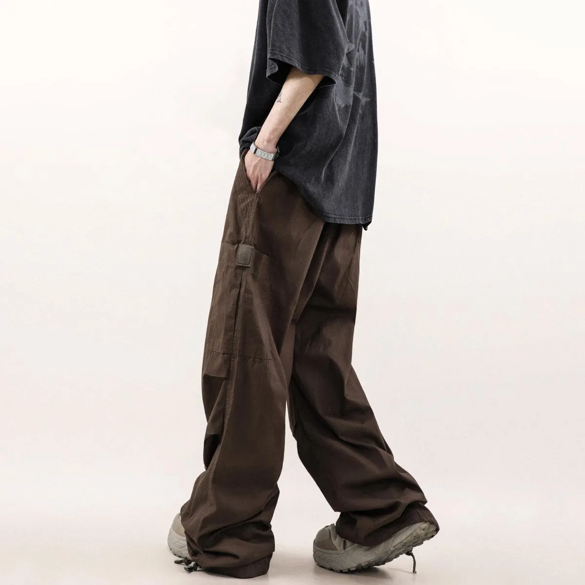 Drawstring Folds Wide Cut Pants