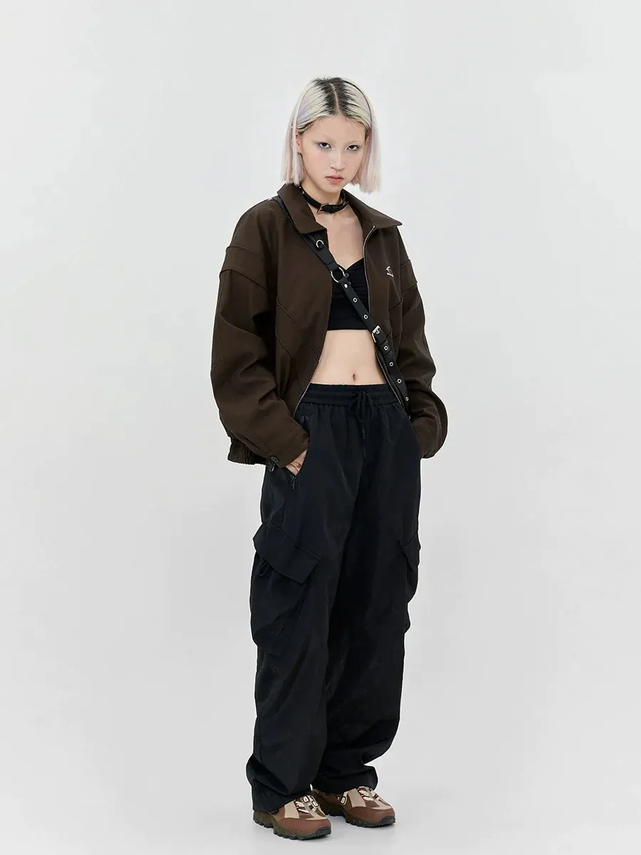 Drawstring Pleated Texture Cargo Pants