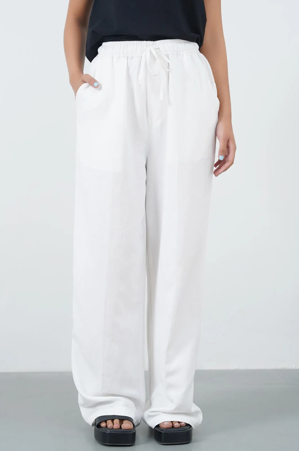 DRAWSTRING WIDE LEG PANTS