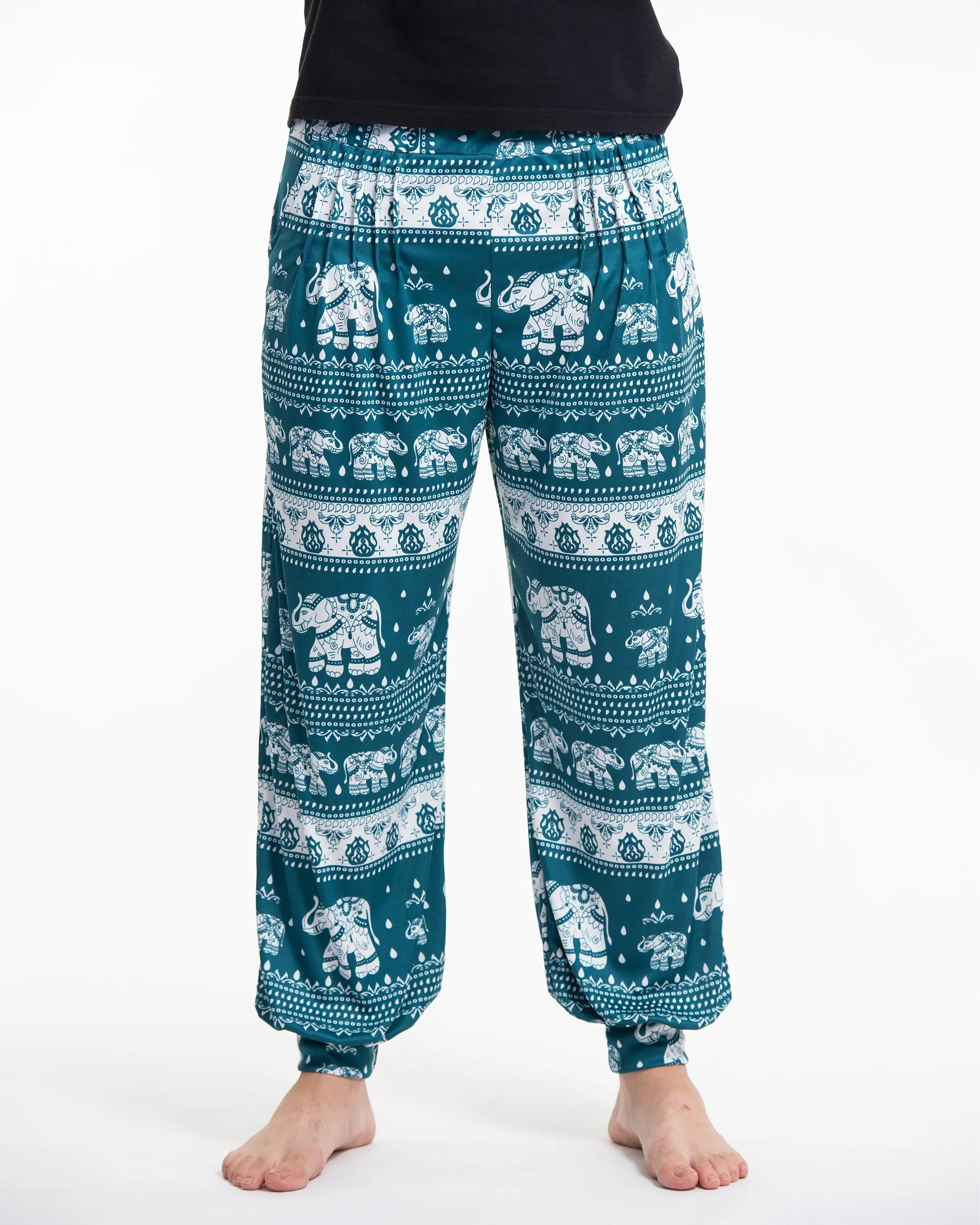 Eco-Friendly Elephant Print Men Harem Pants in Teal