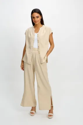 EMPROVED Viscose/Linen Pull on Wide Leg Pants