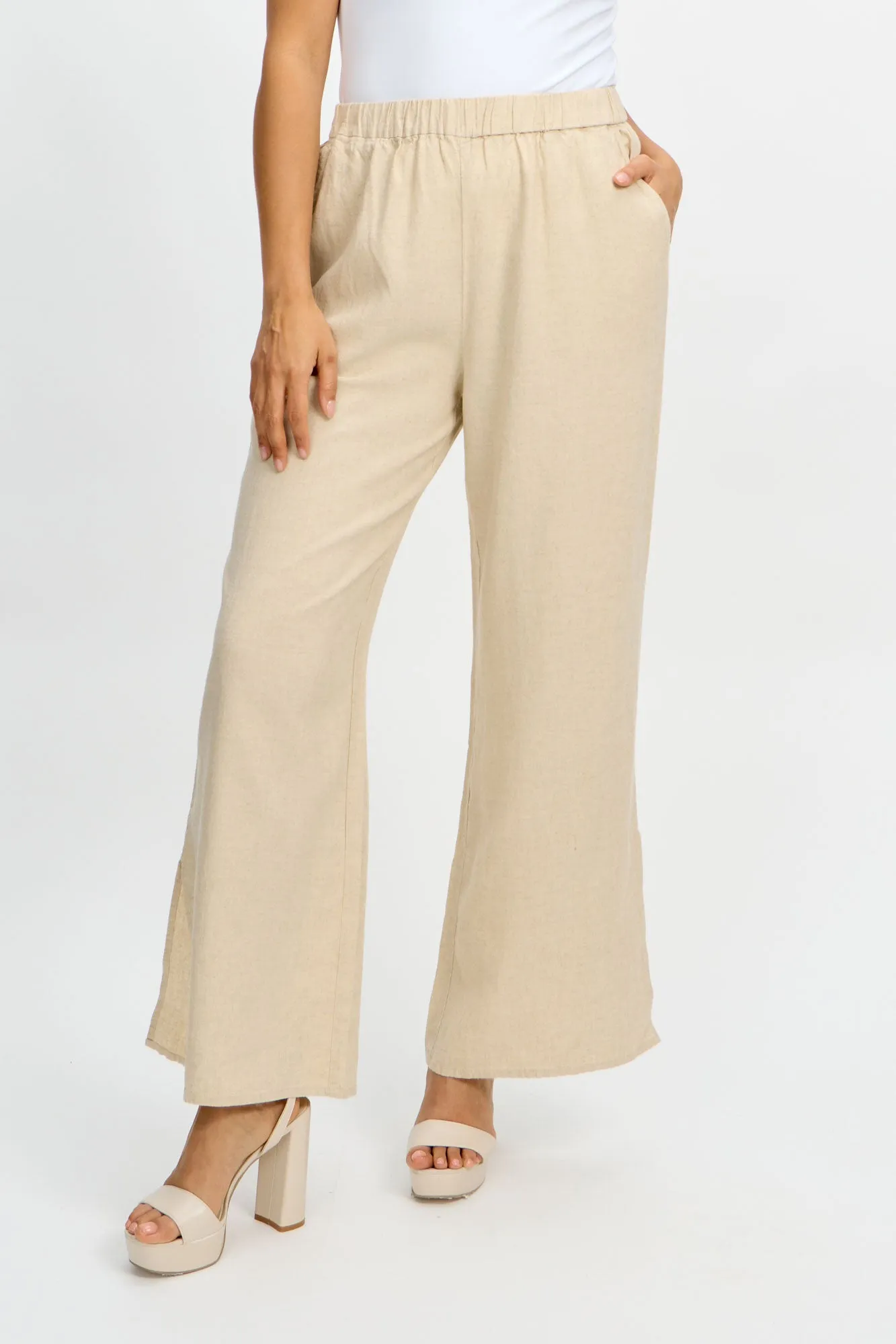 EMPROVED Viscose/Linen Pull on Wide Leg Pants