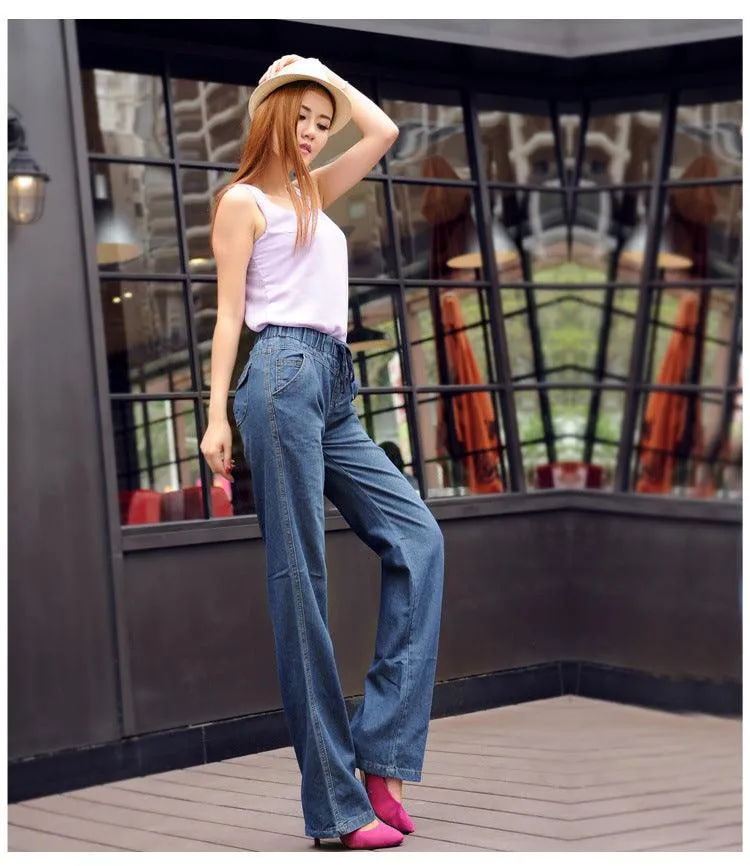 FLARED DRAWSTING DENIM PANTS