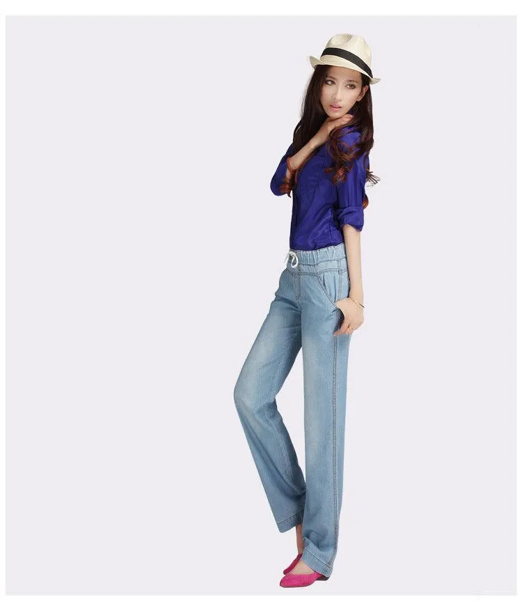 FLARED DRAWSTING DENIM PANTS