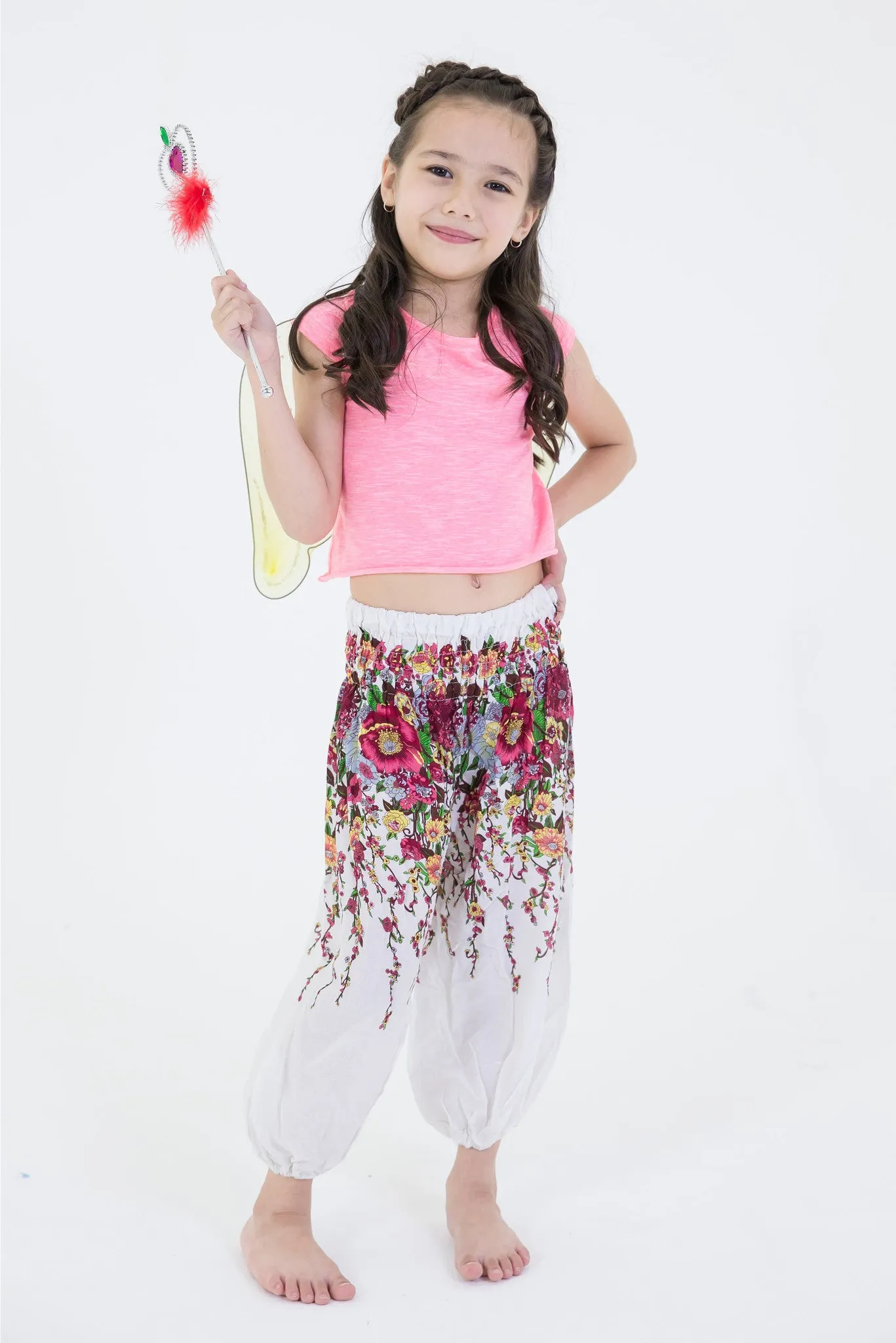 Floral Kids Harem Pants in White