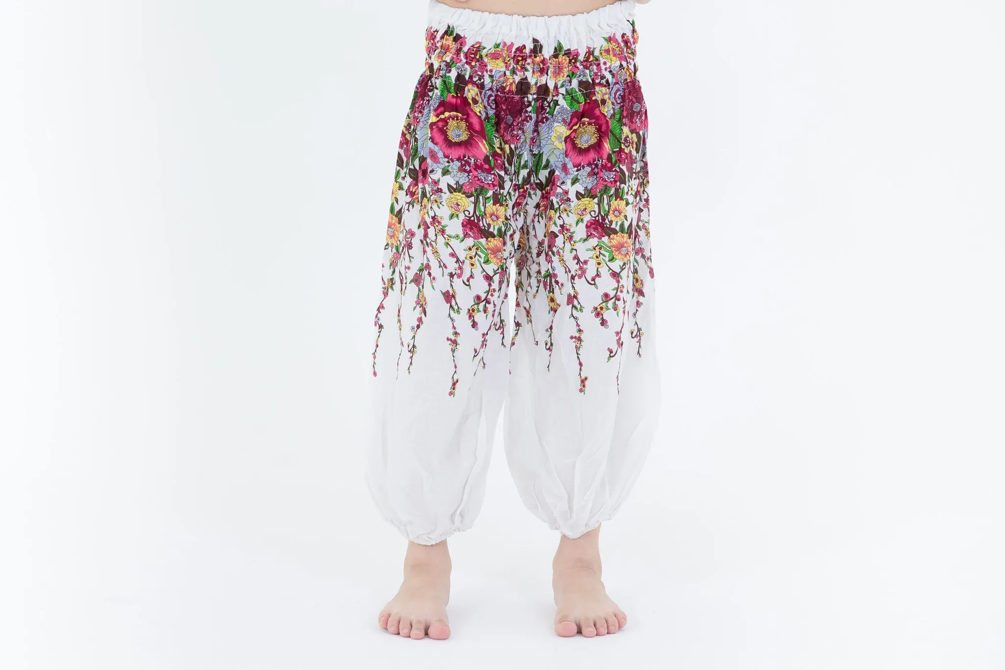 Floral Kids Harem Pants in White