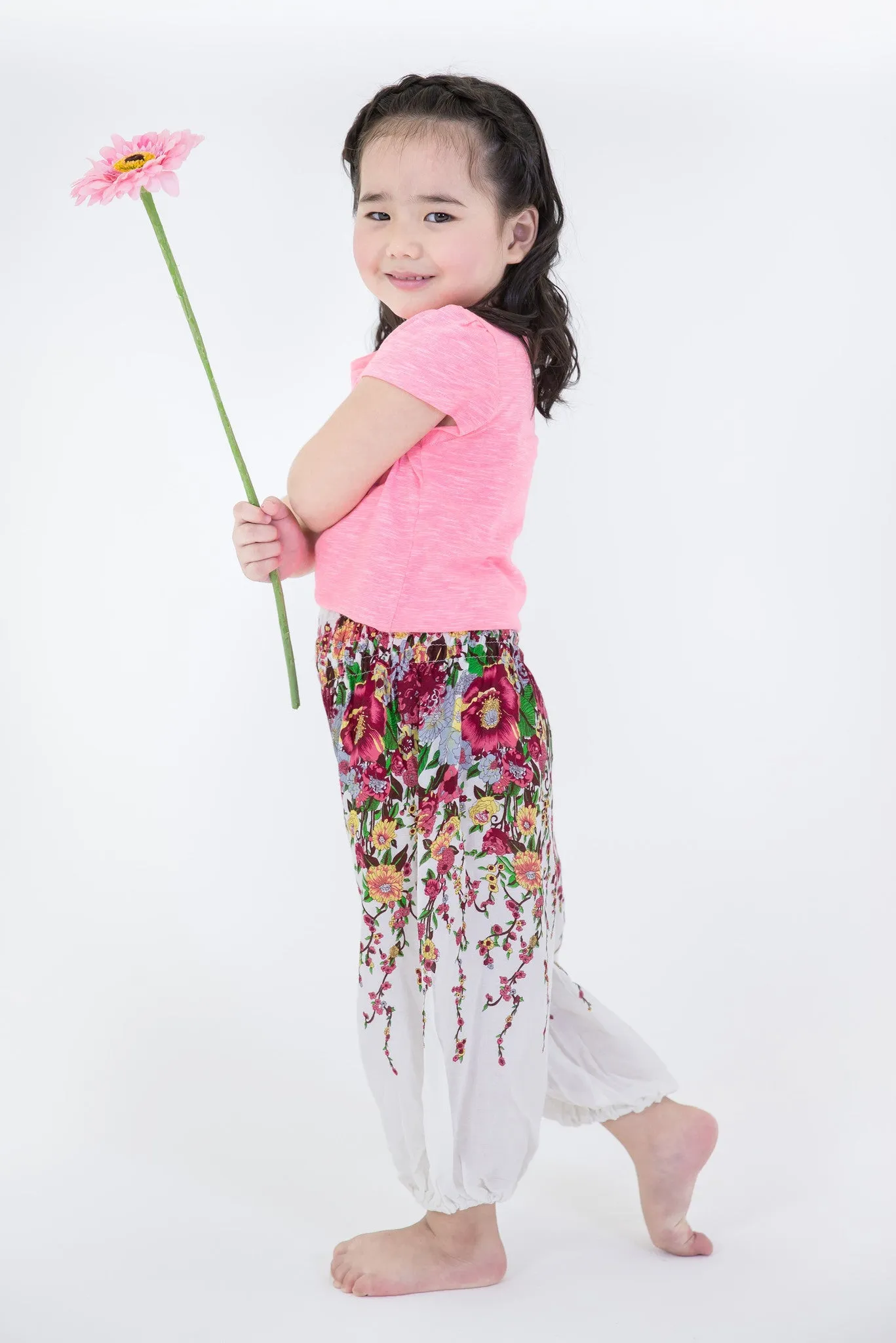 Floral Kids Harem Pants in White