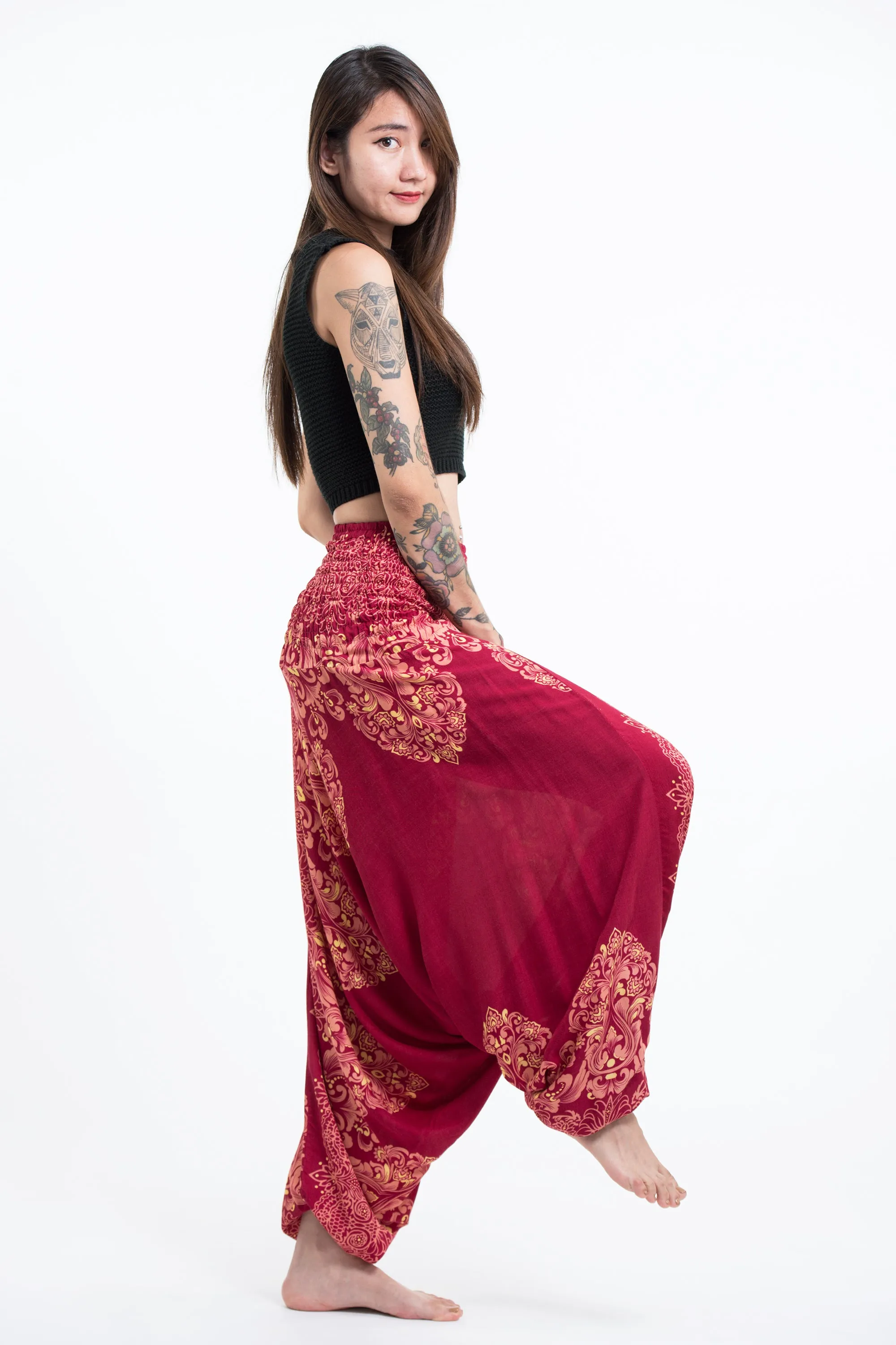 Floral Vines 2-in-1 Jumpsuit Harem Pants in Red