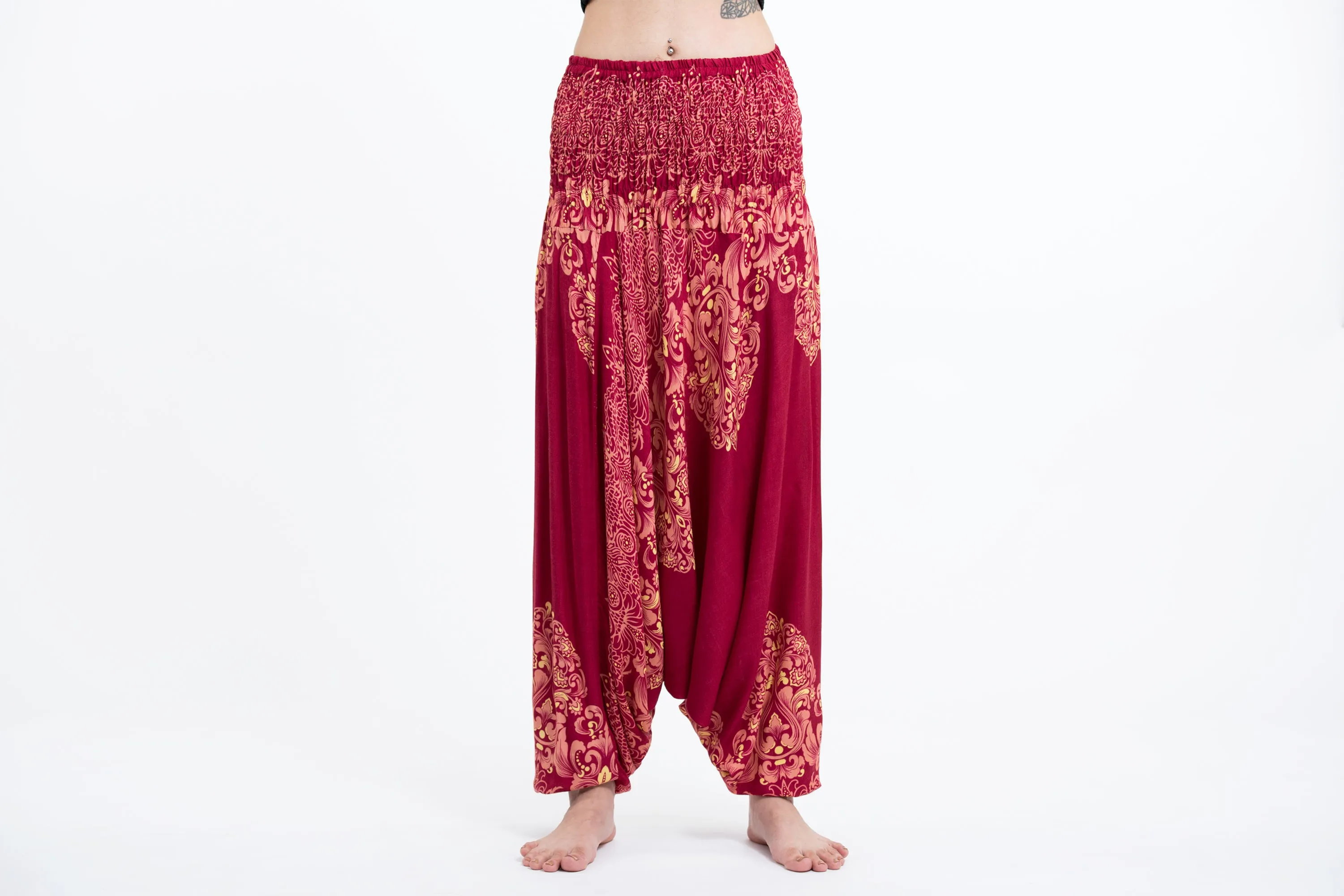 Floral Vines 2-in-1 Jumpsuit Harem Pants in Red