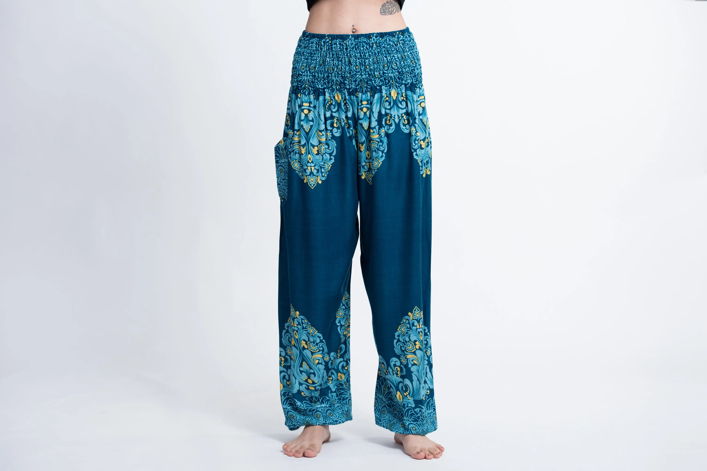 Floral Vines Women's Harem Pants in Turquoise