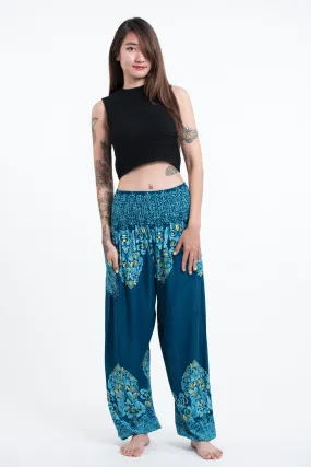 Floral Vines Women's Harem Pants in Turquoise