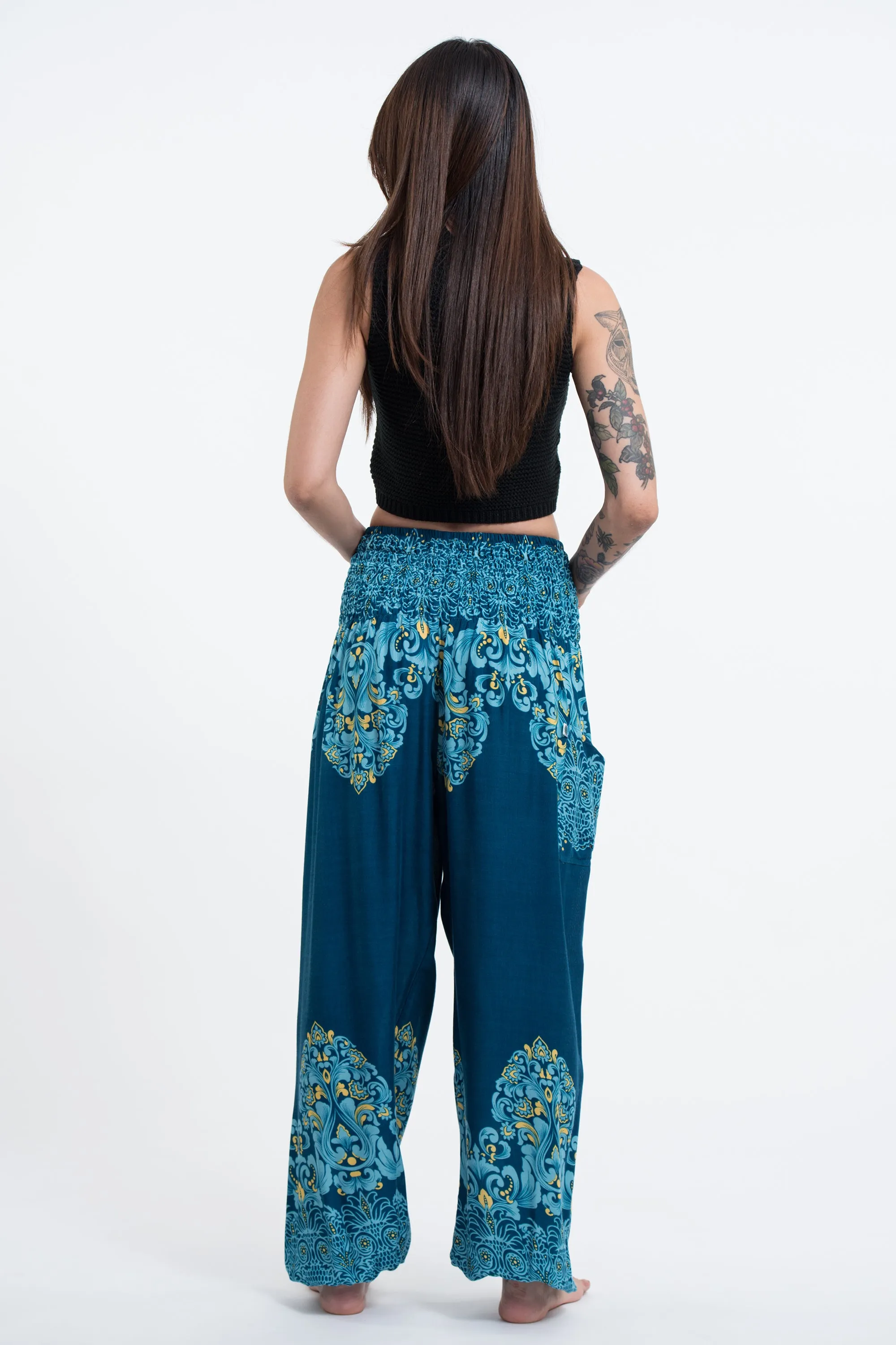 Floral Vines Women's Harem Pants in Turquoise