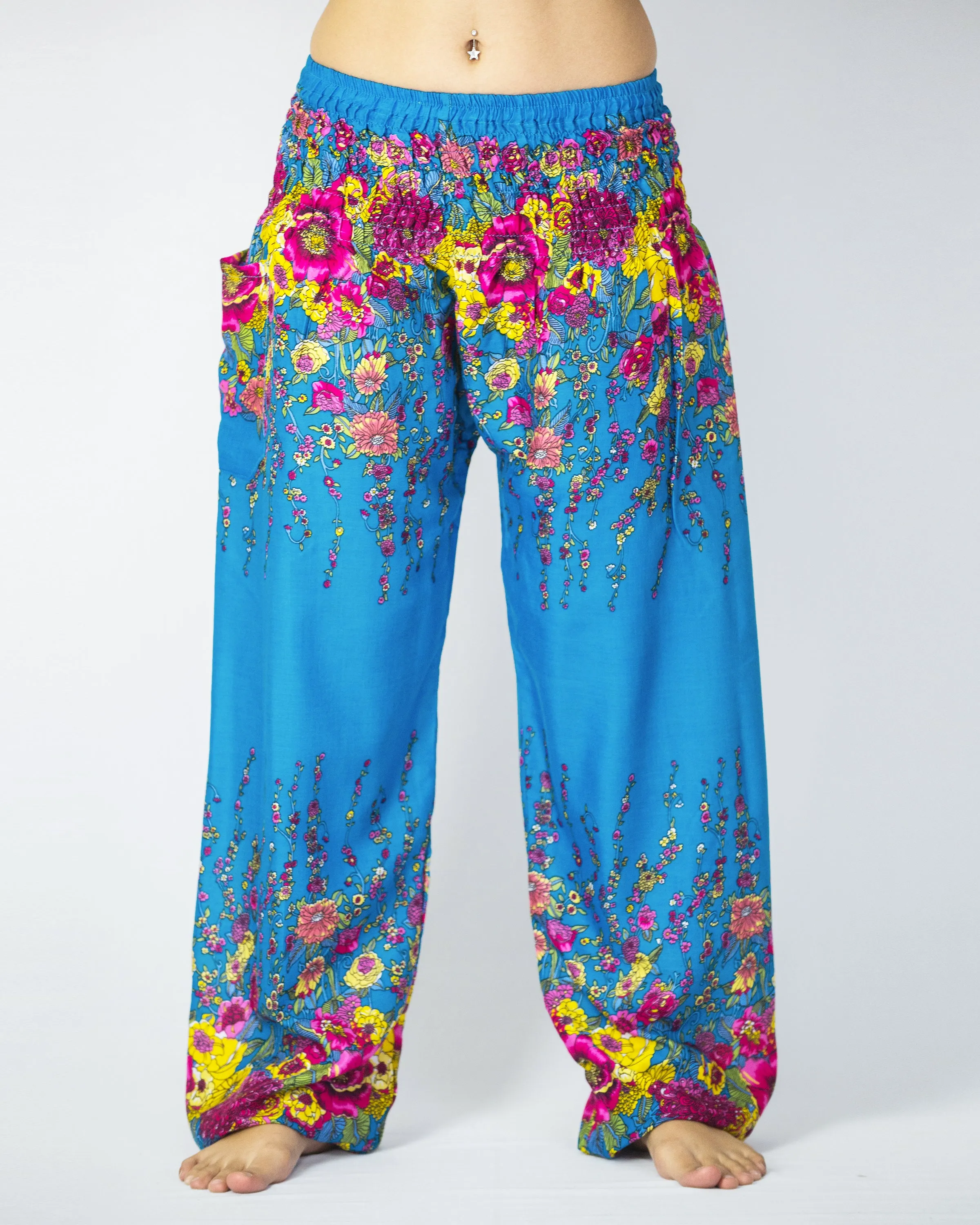 Floral Women's Harem Pants in Ocean Blue