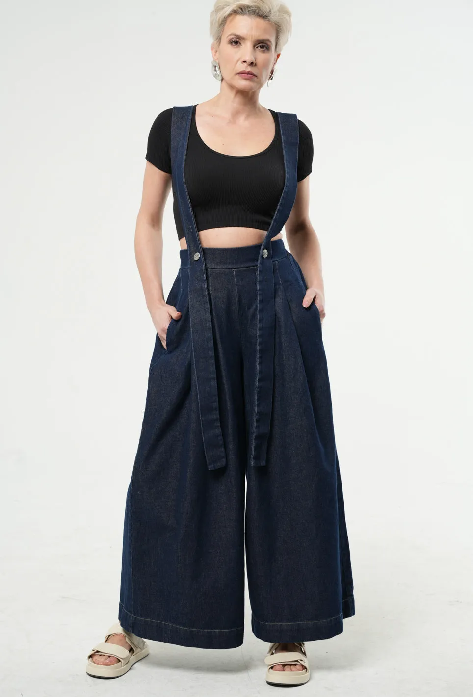 Full-length Wide-leg Light Denim Pants