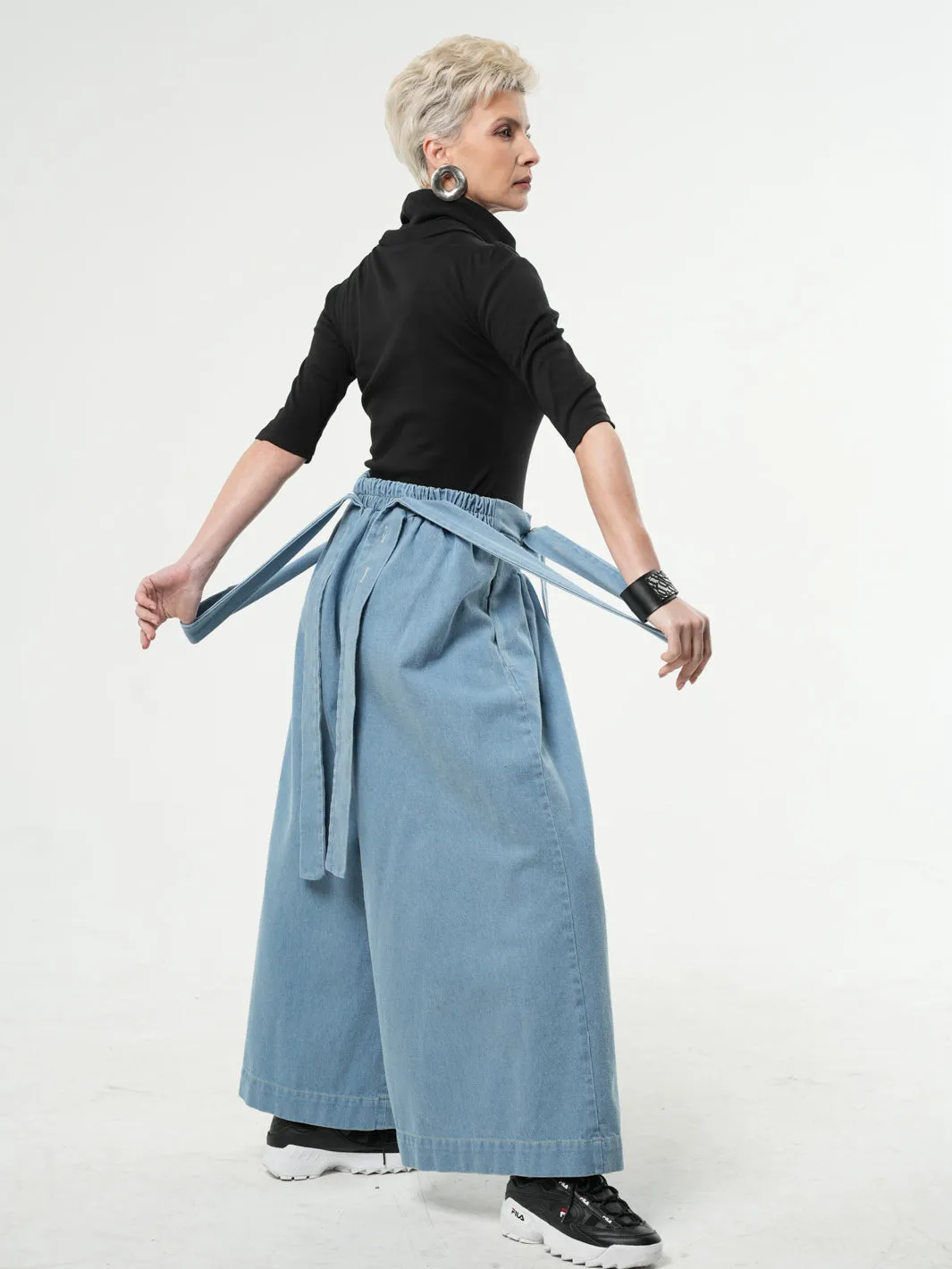 Full-length Wide-leg Light Denim Pants