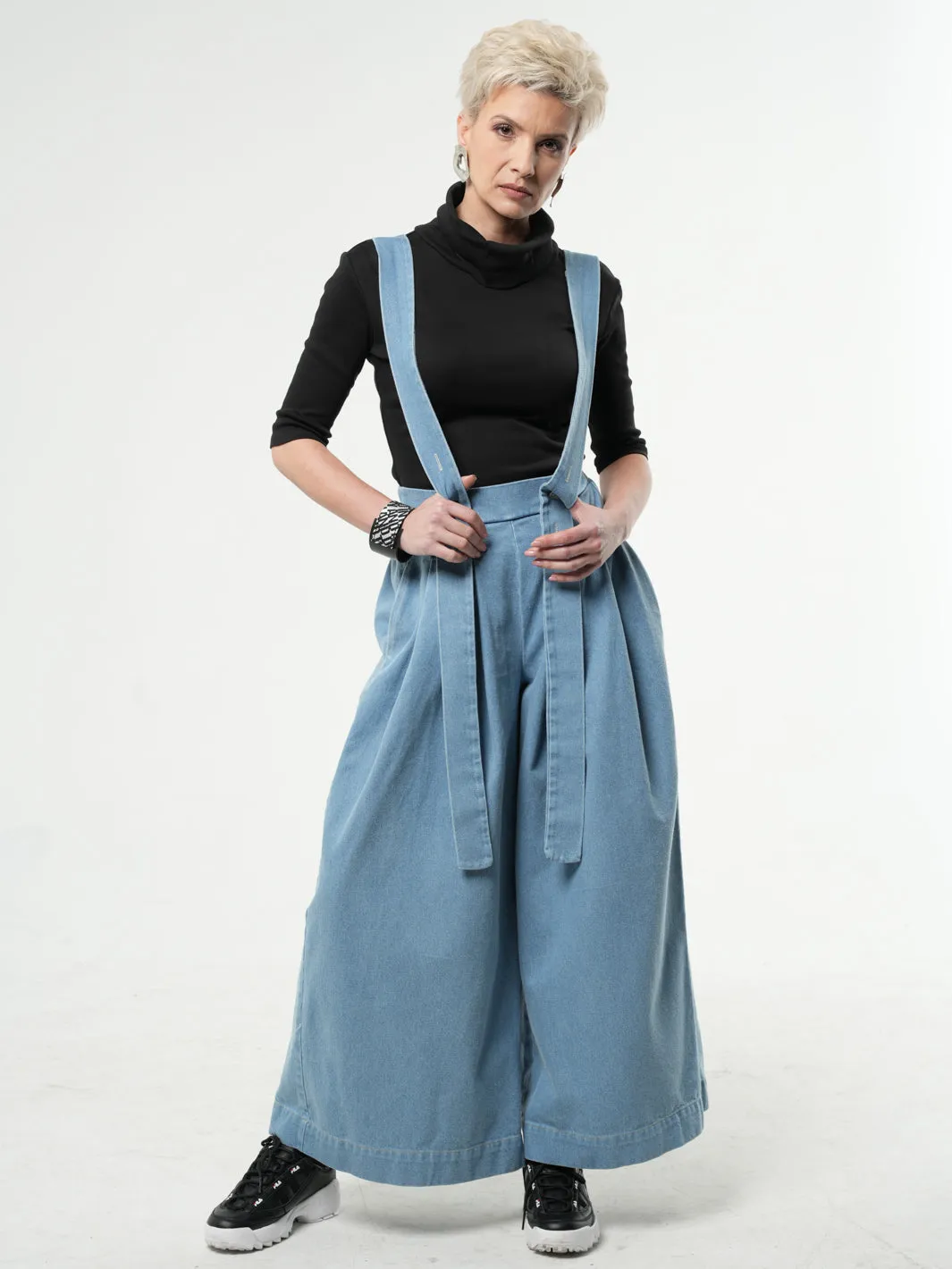 Full-length Wide-leg Light Denim Pants