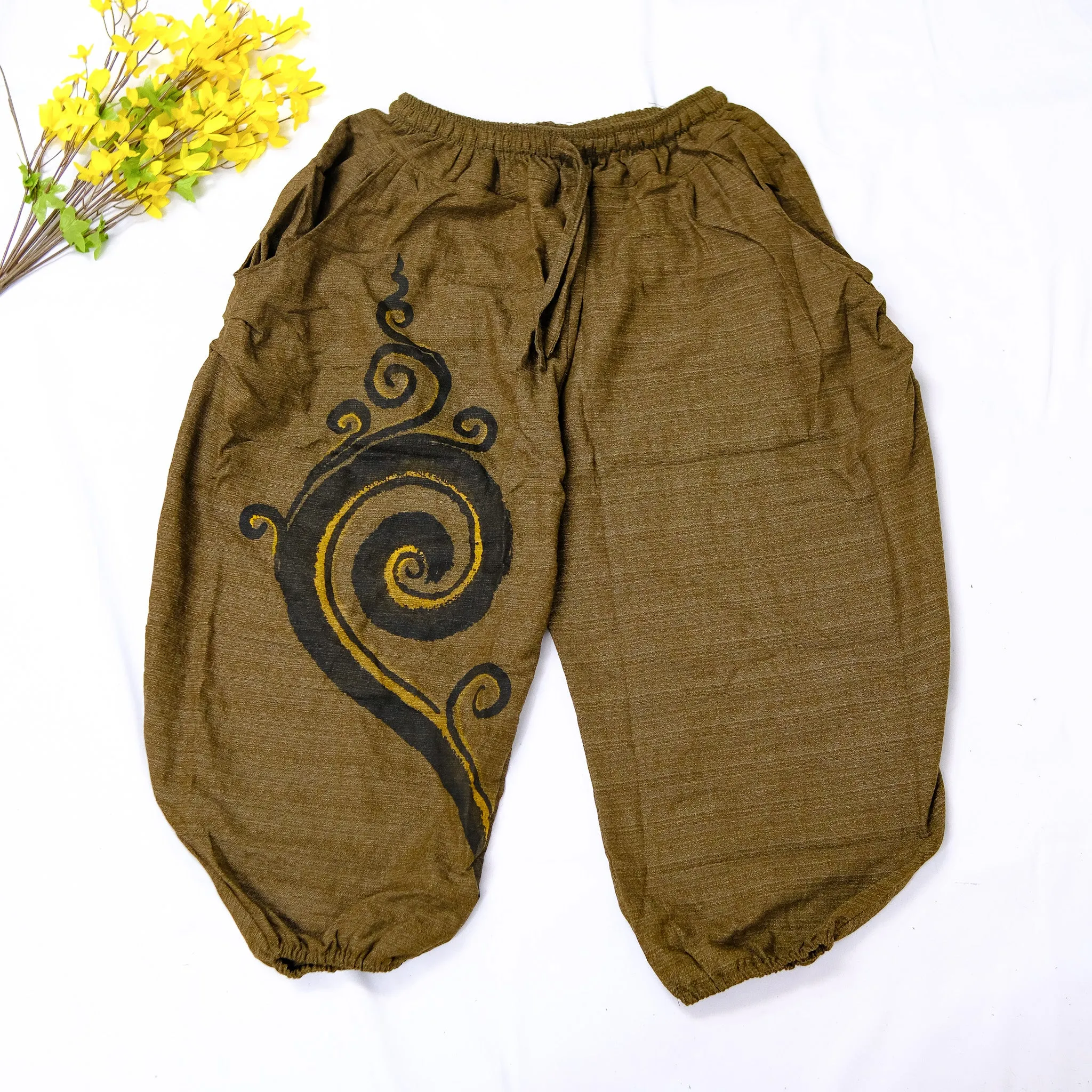 Genie Style Harem Cotton Pants with Hand Drawn Spiral Design