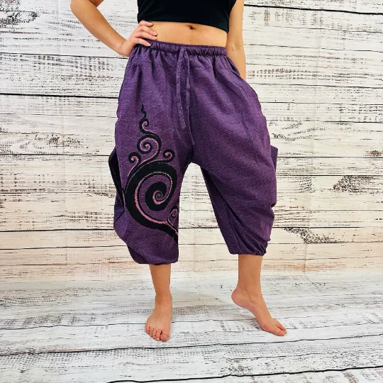 Genie Style Harem Cotton Pants with Hand Drawn Spiral Design