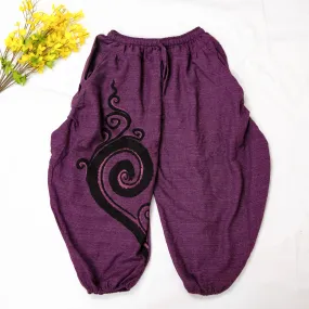 Genie Style Harem Cotton Pants with Hand Drawn Spiral Design