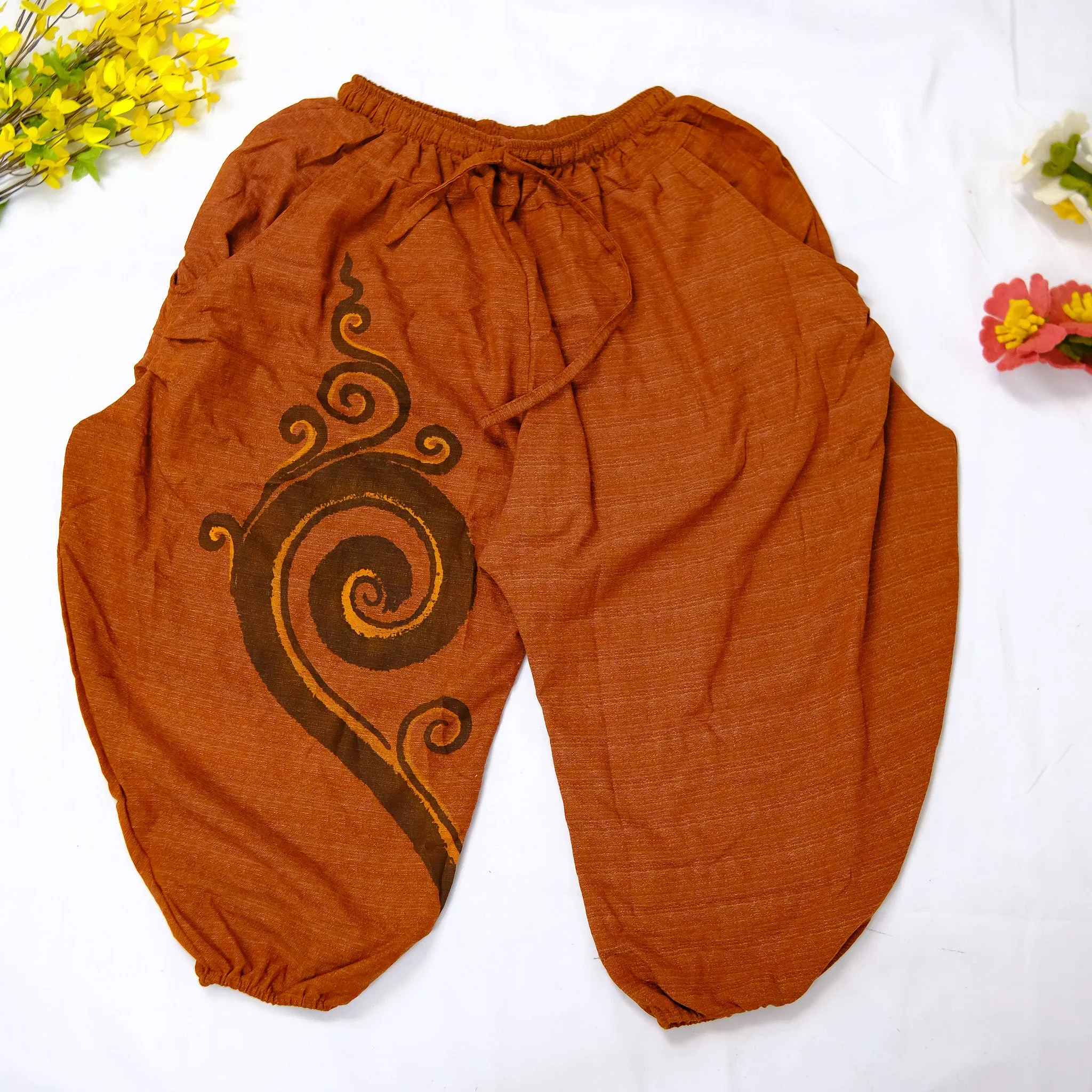 Genie Style Harem Cotton Pants with Hand Drawn Spiral Design