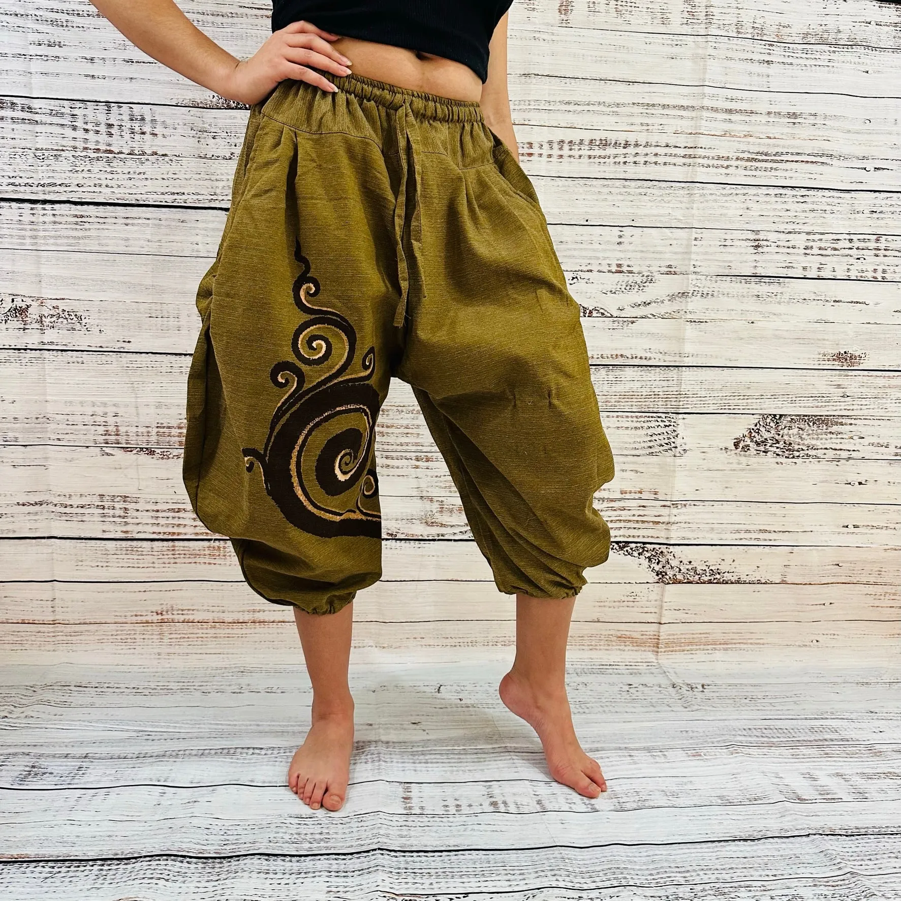 Genie Style Harem Cotton Pants with Hand Drawn Spiral Design