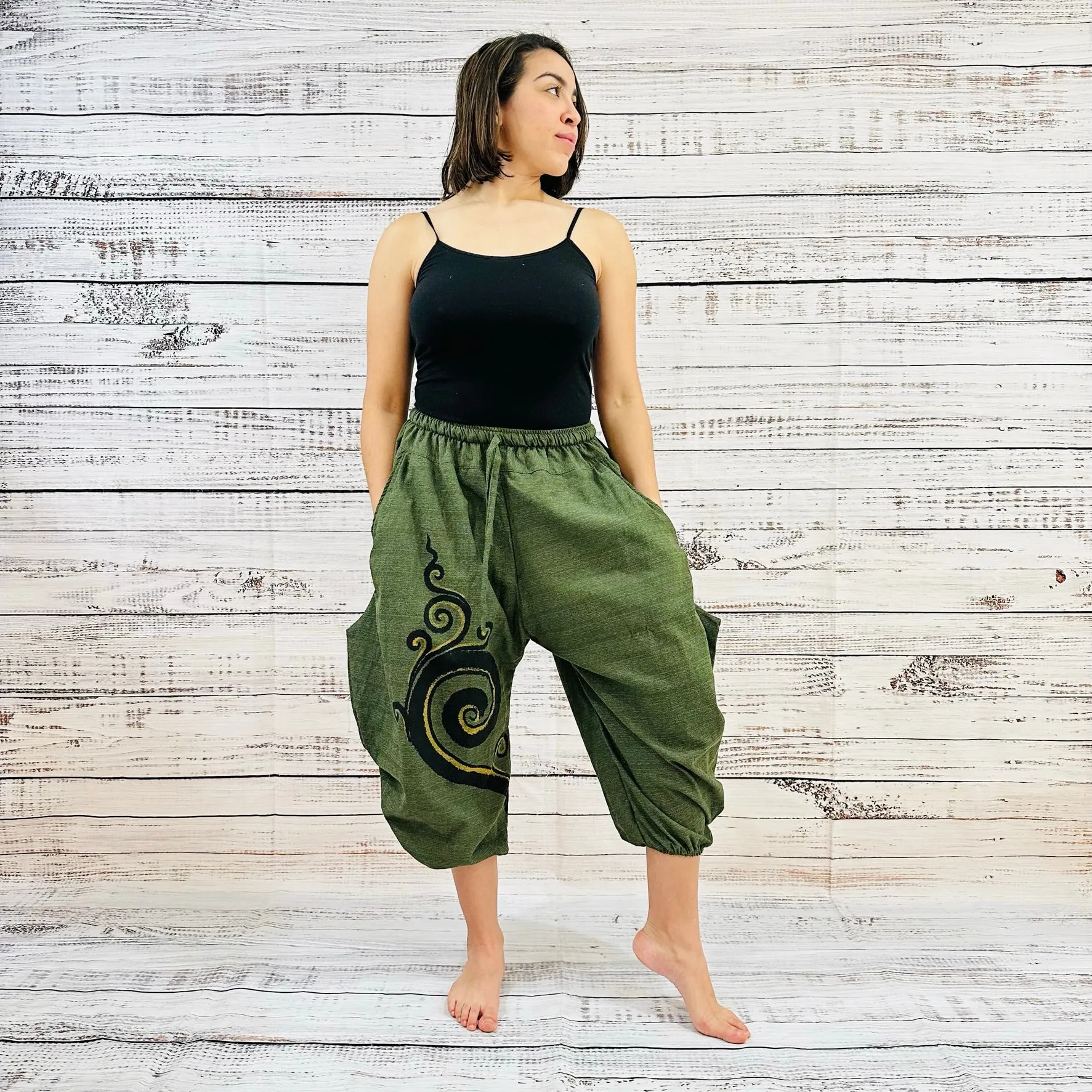 Genie Style Harem Cotton Pants with Hand Drawn Spiral Design