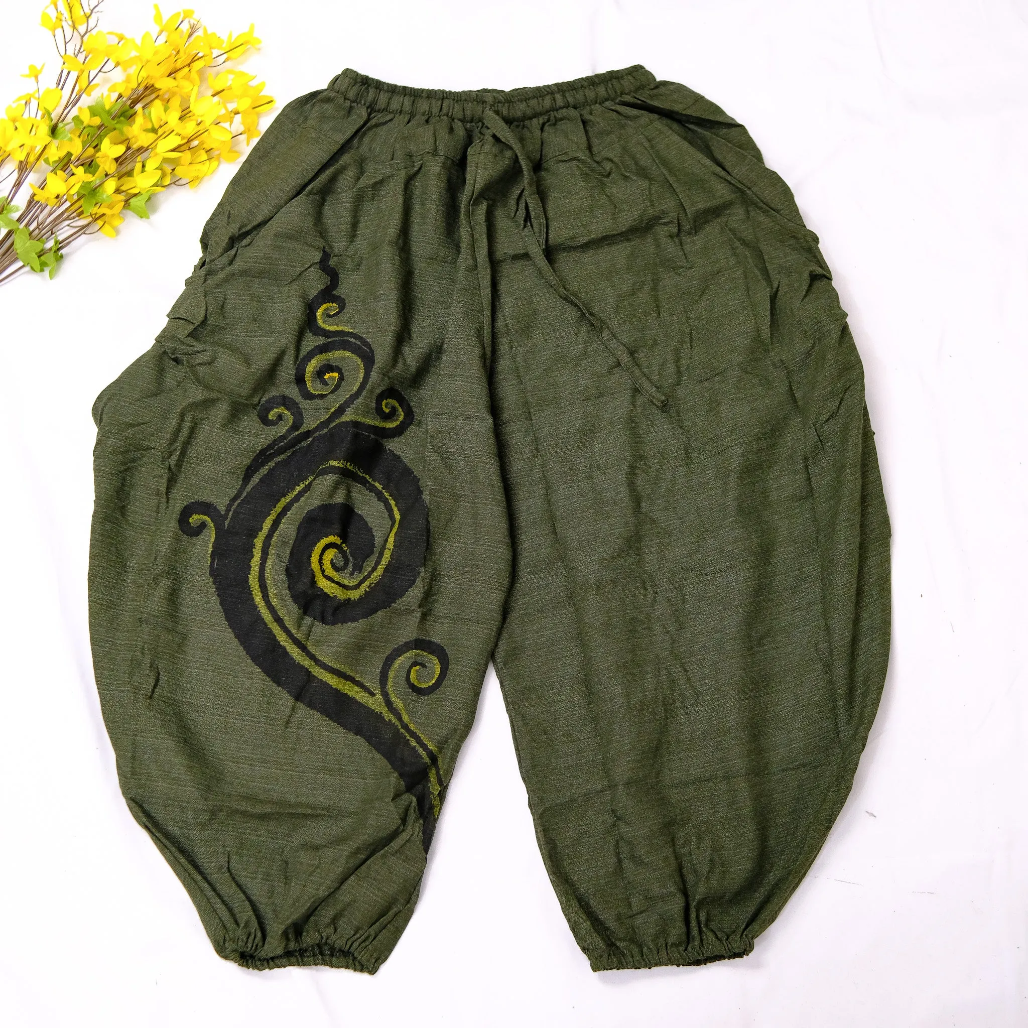 Genie Style Harem Cotton Pants with Hand Drawn Spiral Design