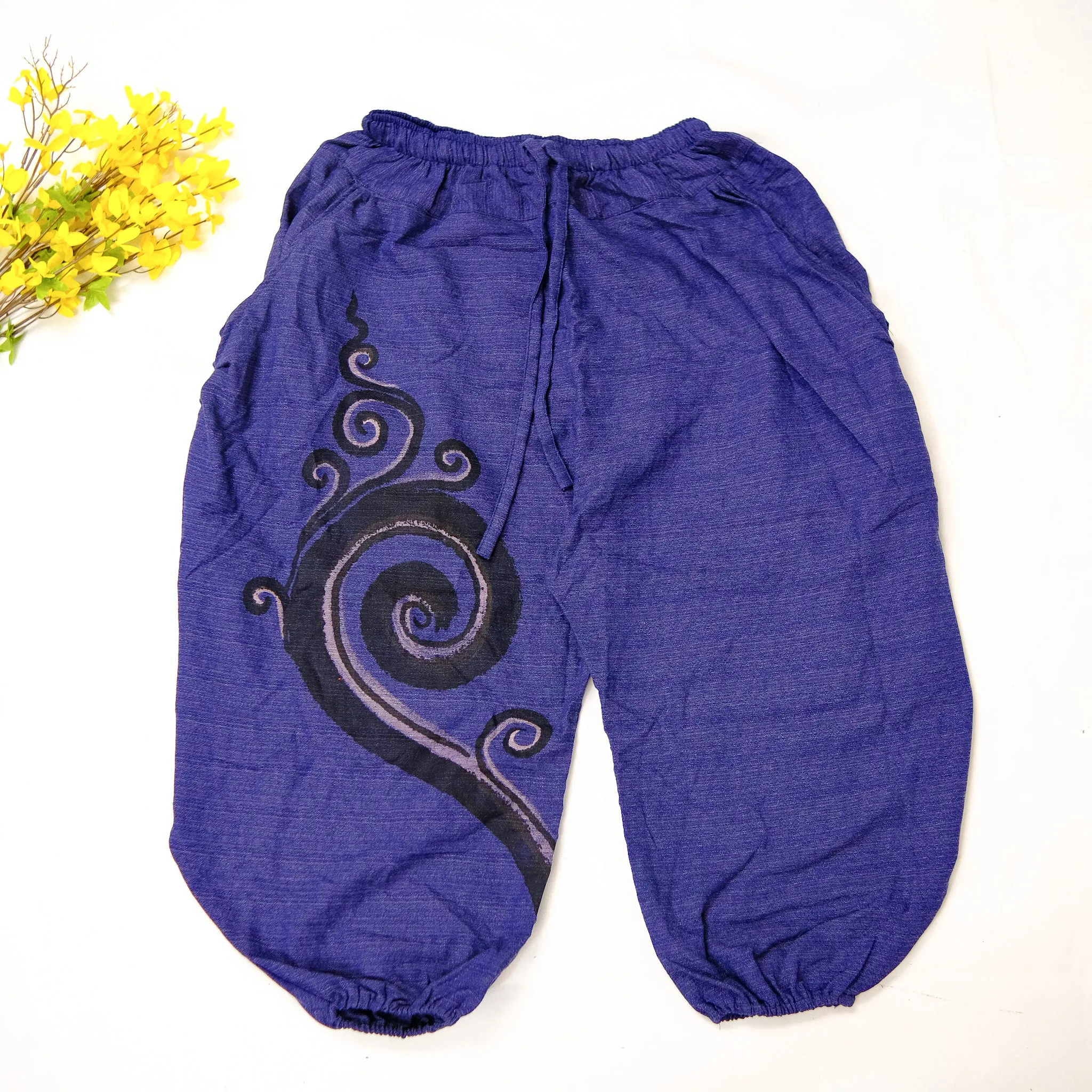 Genie Style Harem Cotton Pants with Hand Drawn Spiral Design