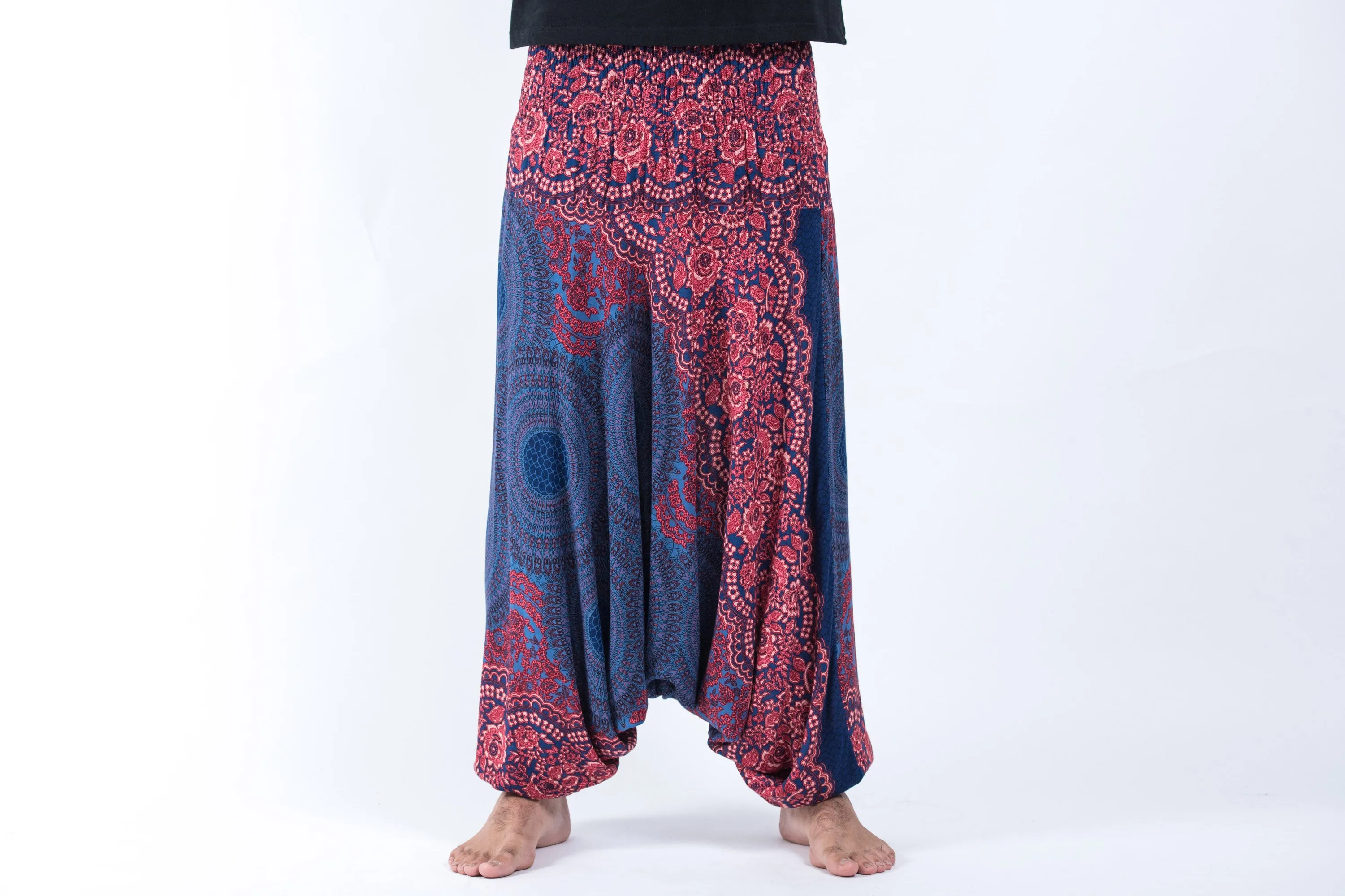 Geometric Mandalas Drop Crotch Men's Harem Pants in Blue