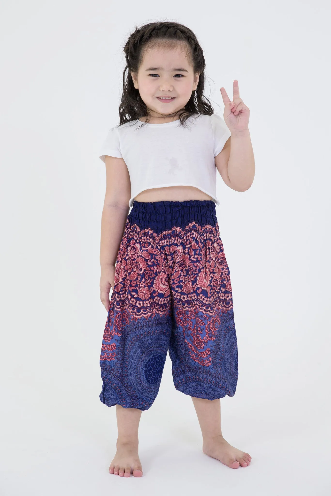 Geometric Mandalas Kids Harem Pants in Blue