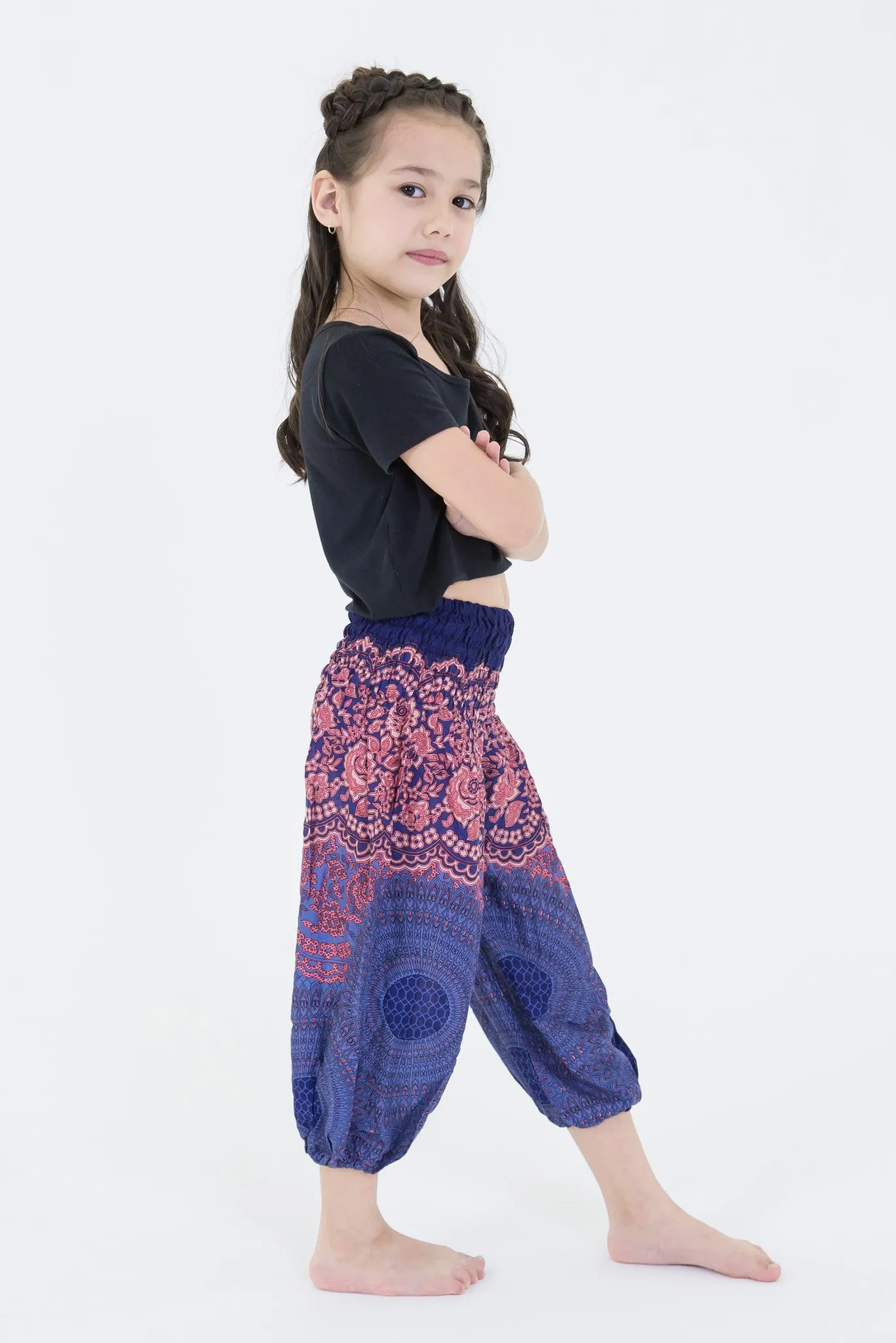 Geometric Mandalas Kids Harem Pants in Blue