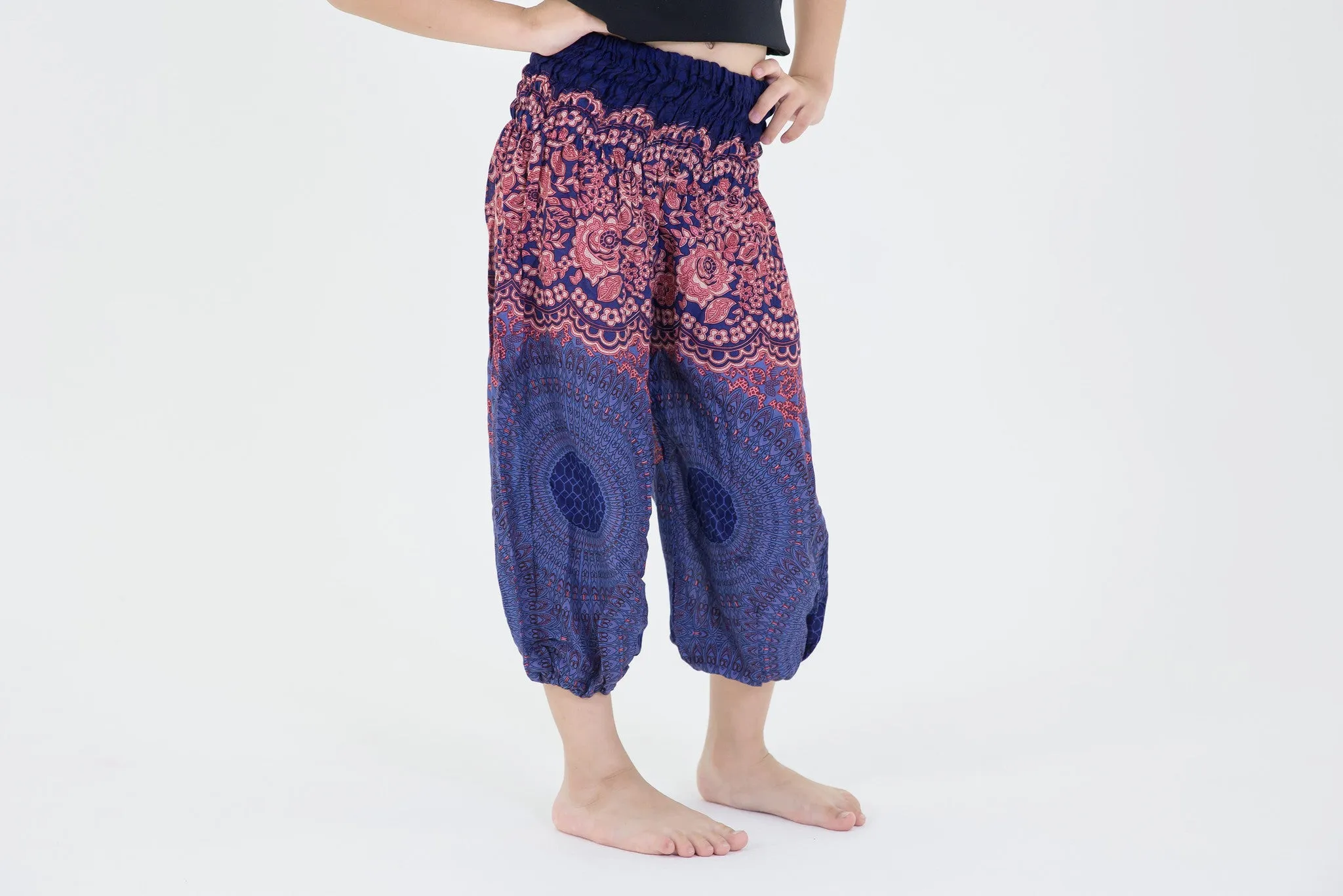 Geometric Mandalas Kids Harem Pants in Blue