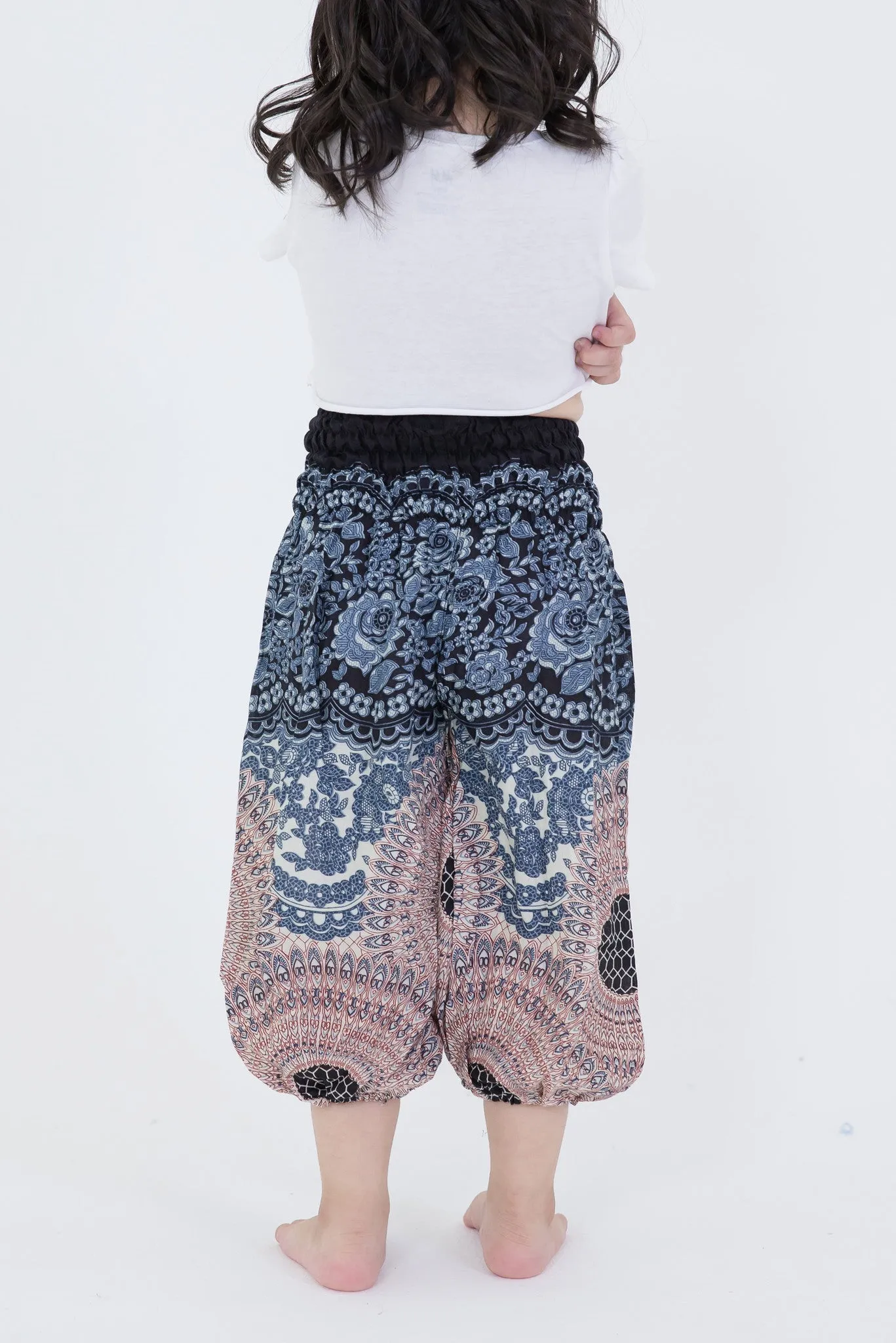 Geometric Mandalas Kids Harem Pants in Silver Gray