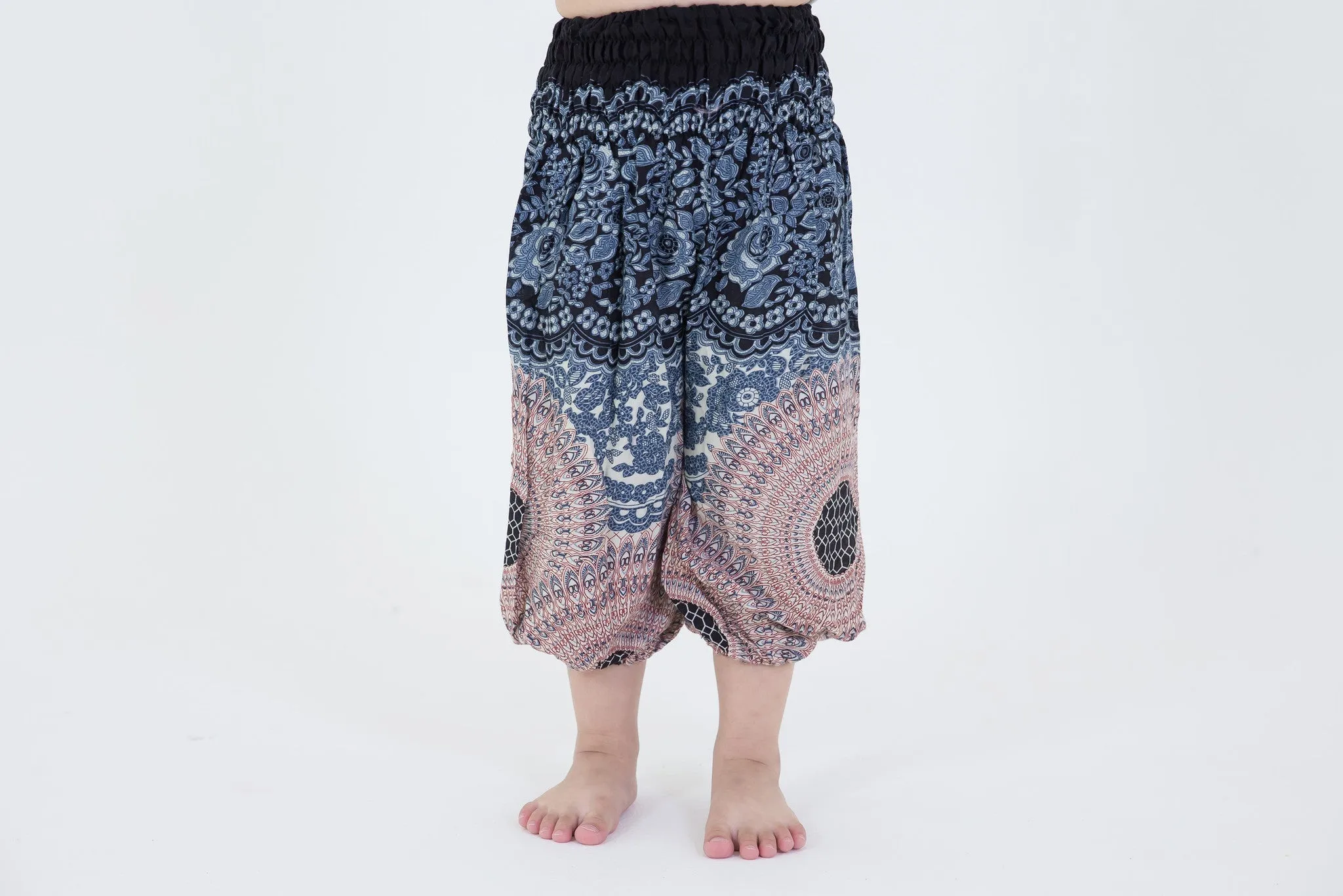 Geometric Mandalas Kids Harem Pants in Silver Gray