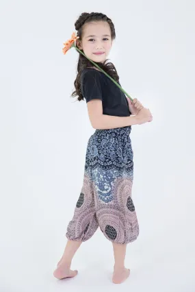 Geometric Mandalas Kids Harem Pants in Silver Gray