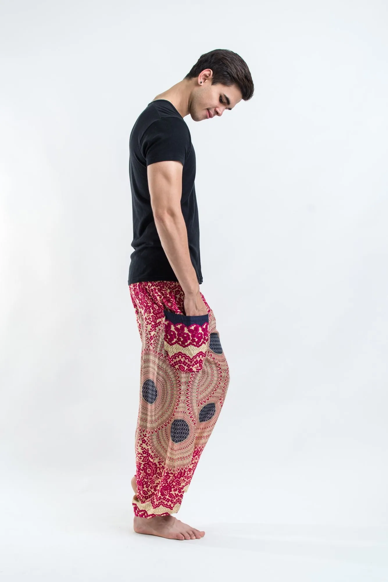 Geometric Mandalas Men's Harem Pants in Pink