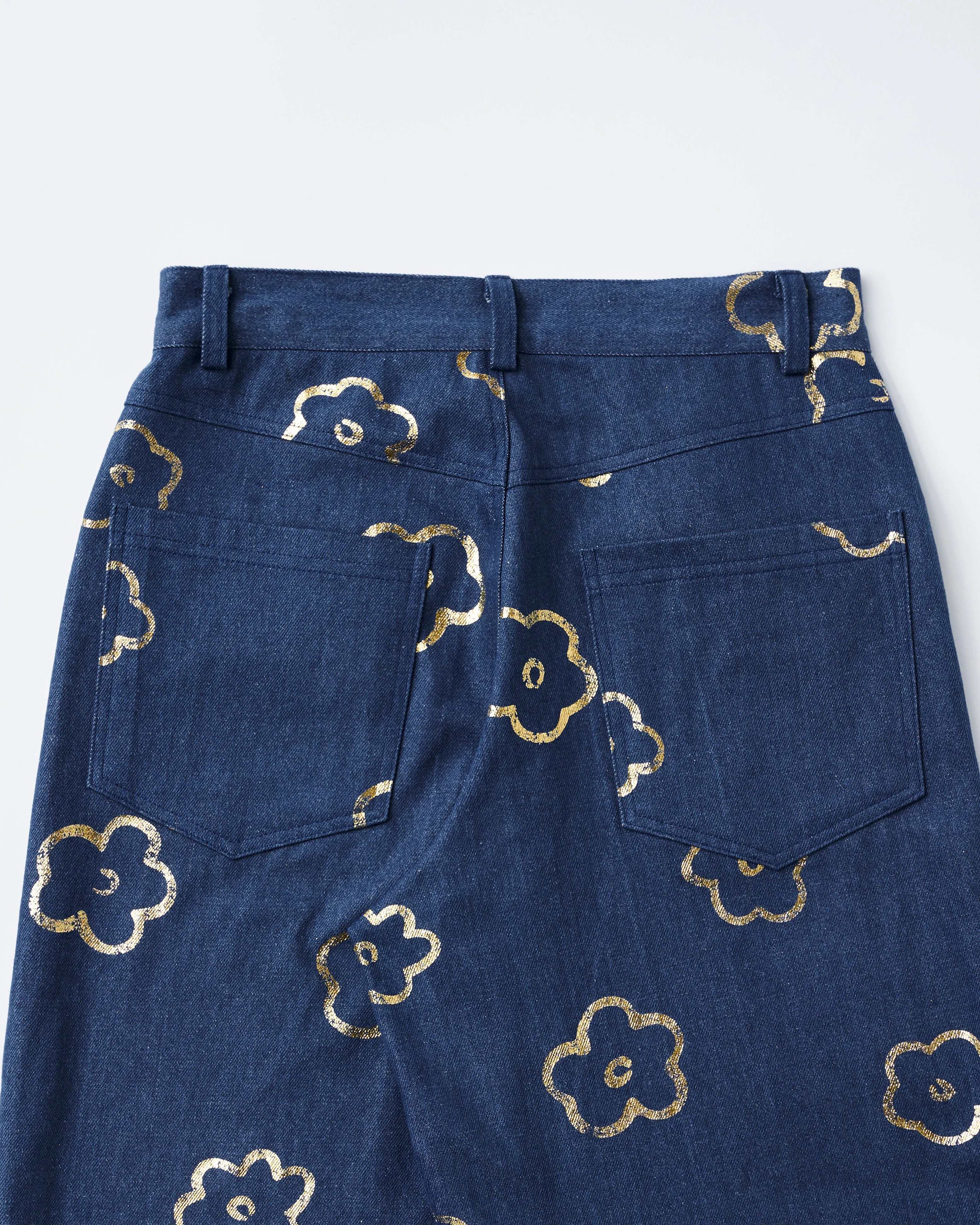 Gold flower denim pants