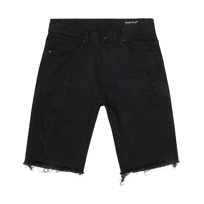 Gun Shot & Grinding Effects Jean Shorts - Black