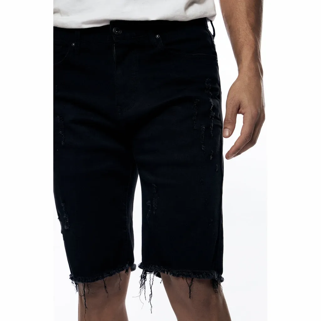 Gun Shot & Grinding Effects Jean Shorts - Black