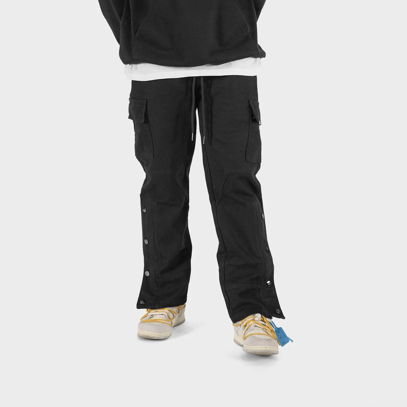 Heavy Canvas Snap Cargo Pants - Black