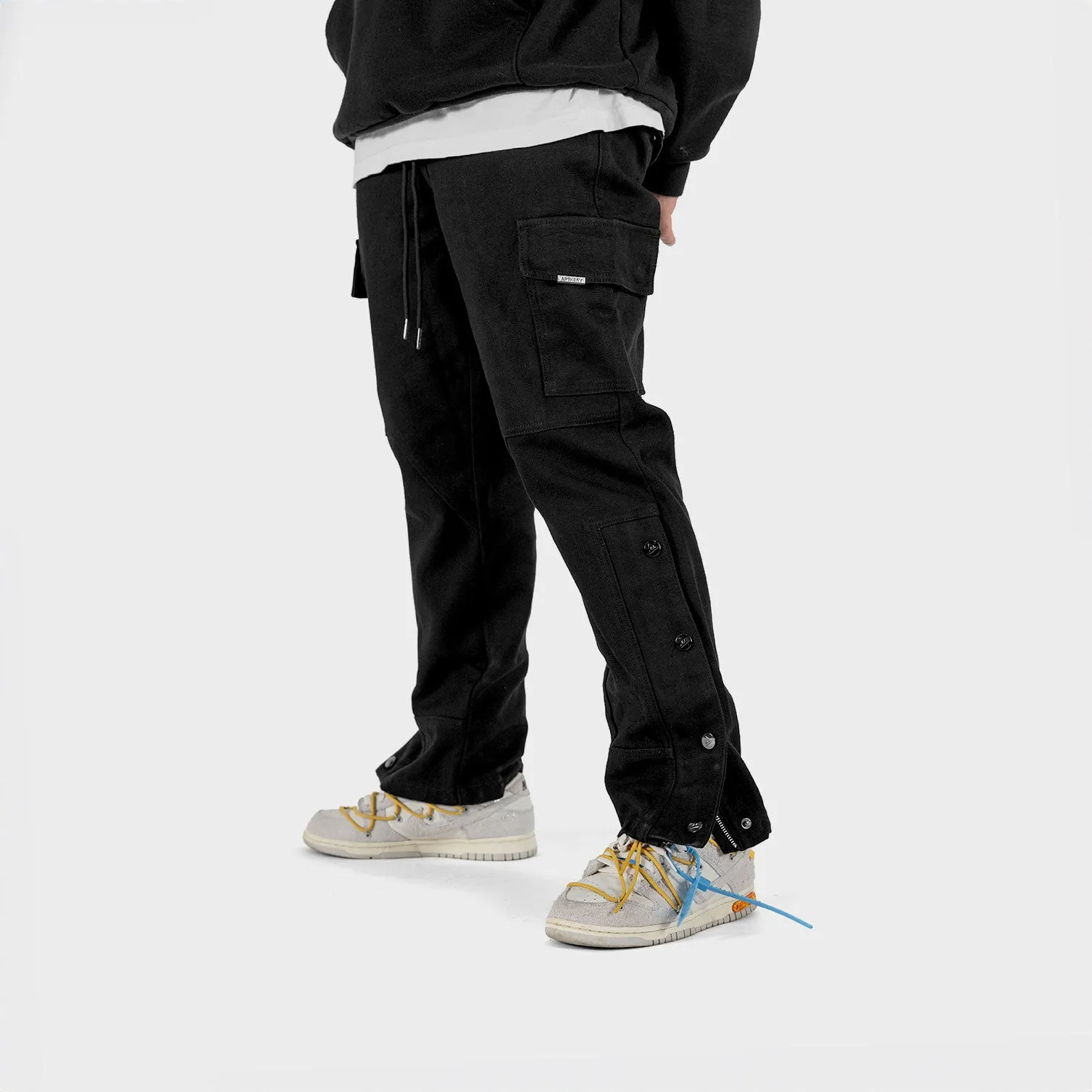 Heavy Canvas Snap Cargo Pants - Black