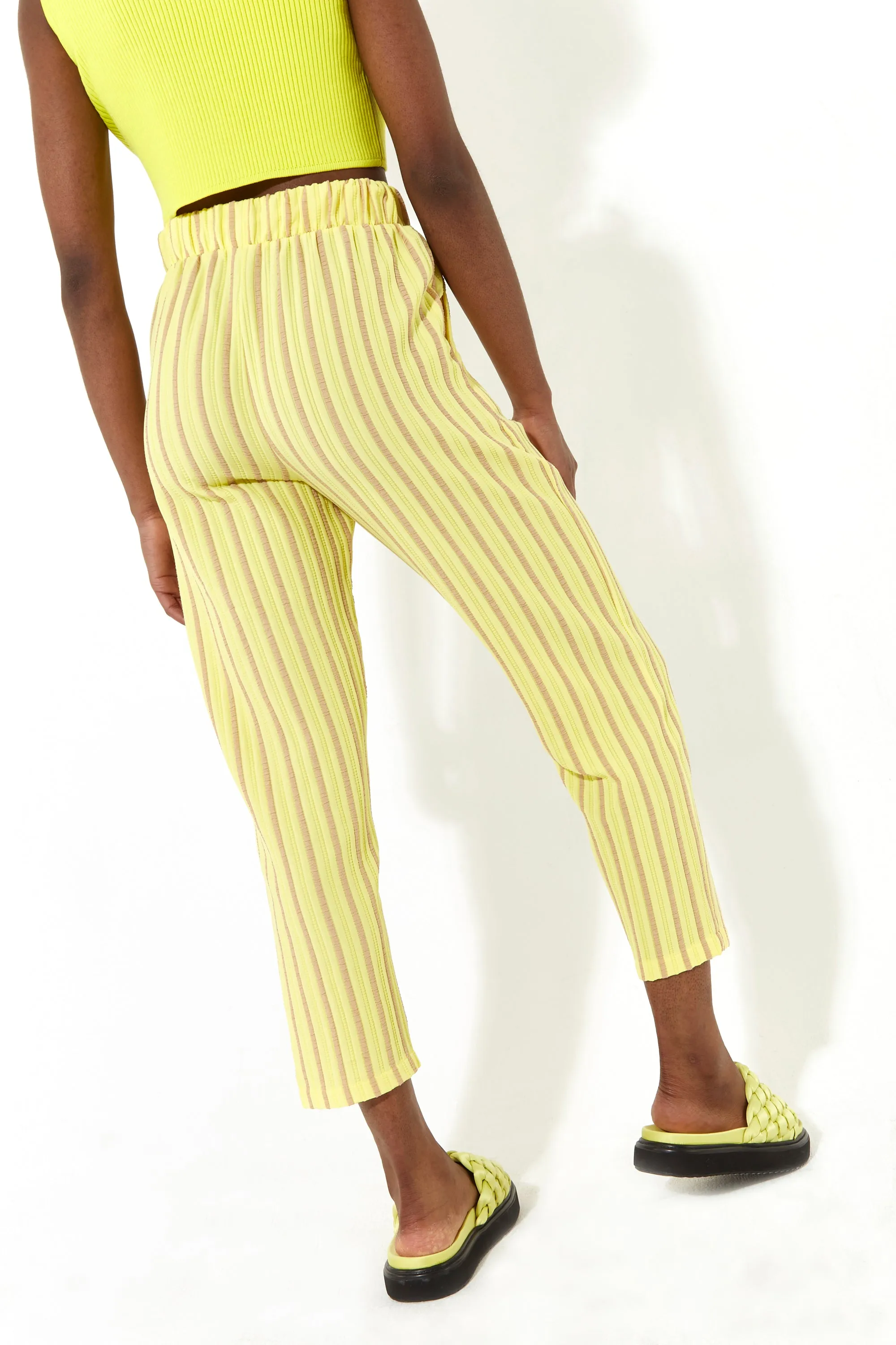 House of Holland Casual Stripe Cropped Trousers in Yellow