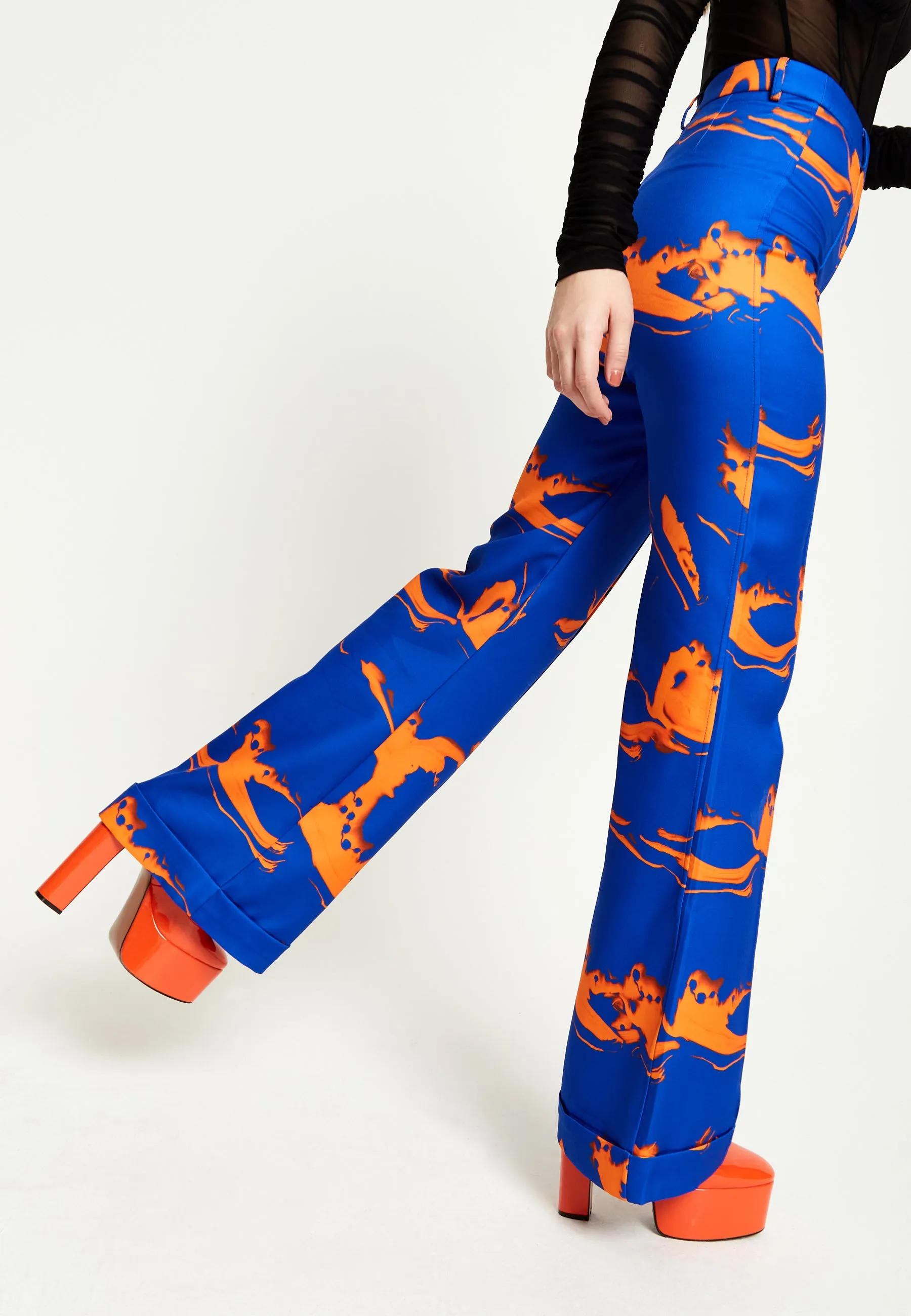 House Of Holland Marble Print Trousers in Blue And Orange