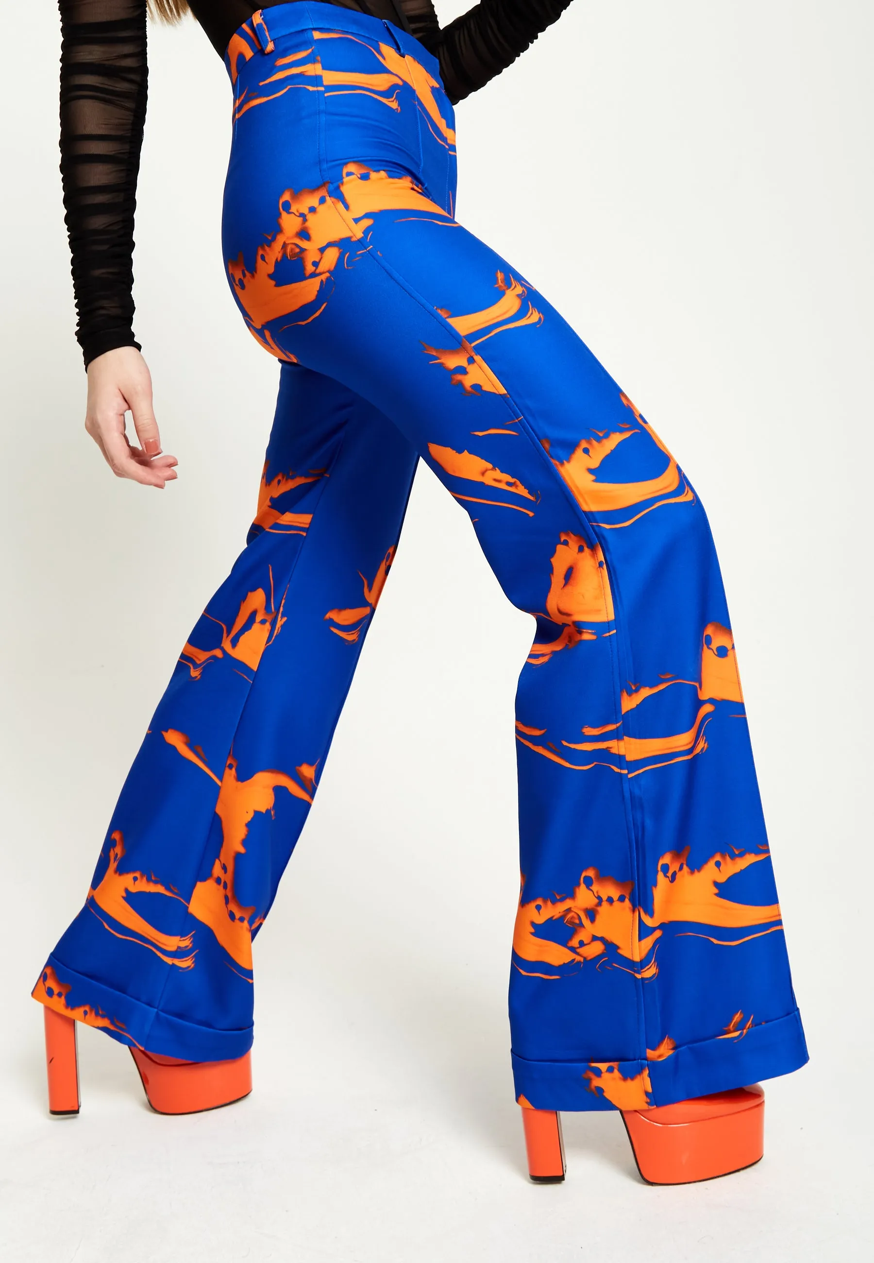 House Of Holland Marble Print Trousers in Blue And Orange