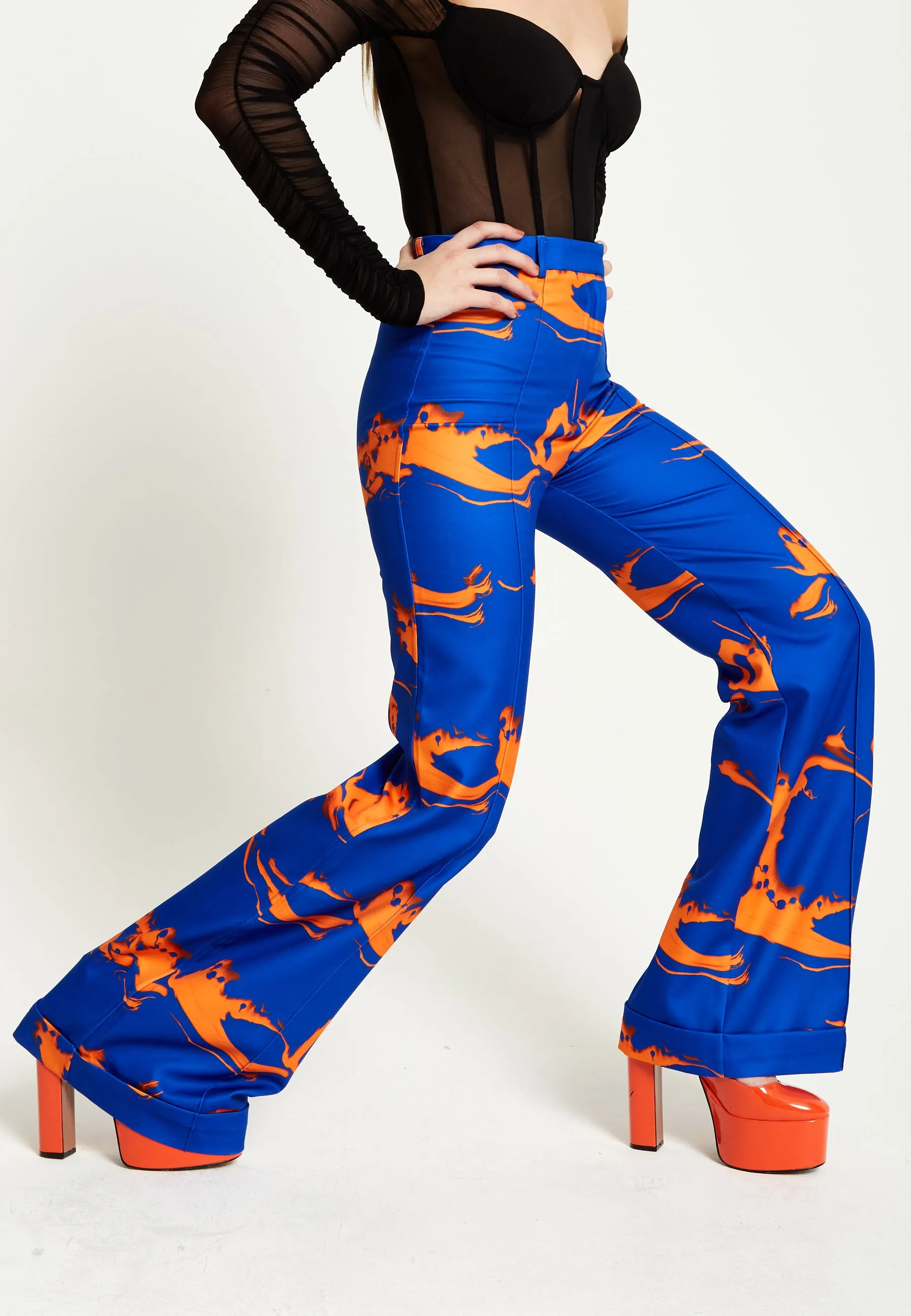 House Of Holland Marble Print Trousers in Blue And Orange