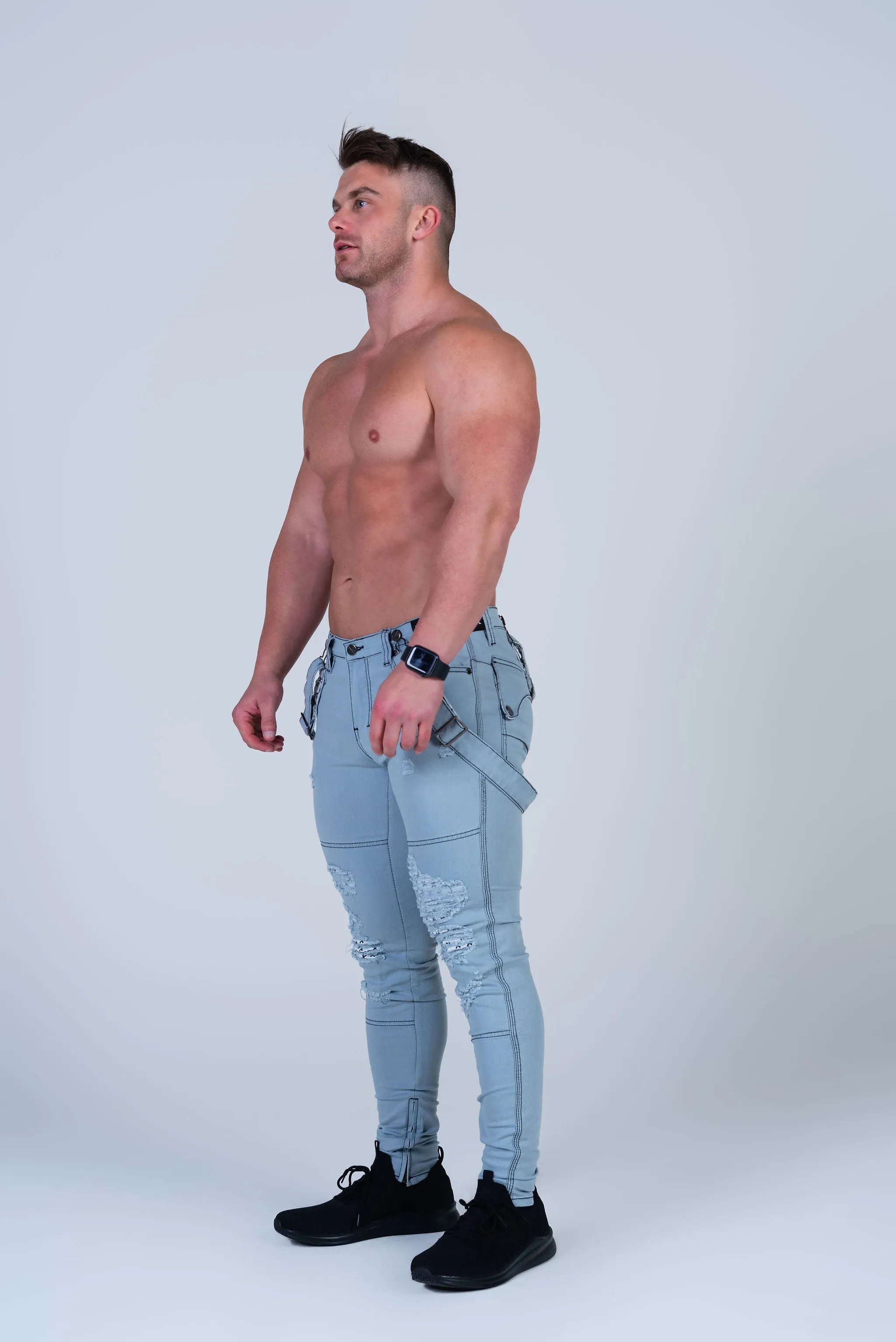 HOWIE GREY JEAN with Holes & Backing