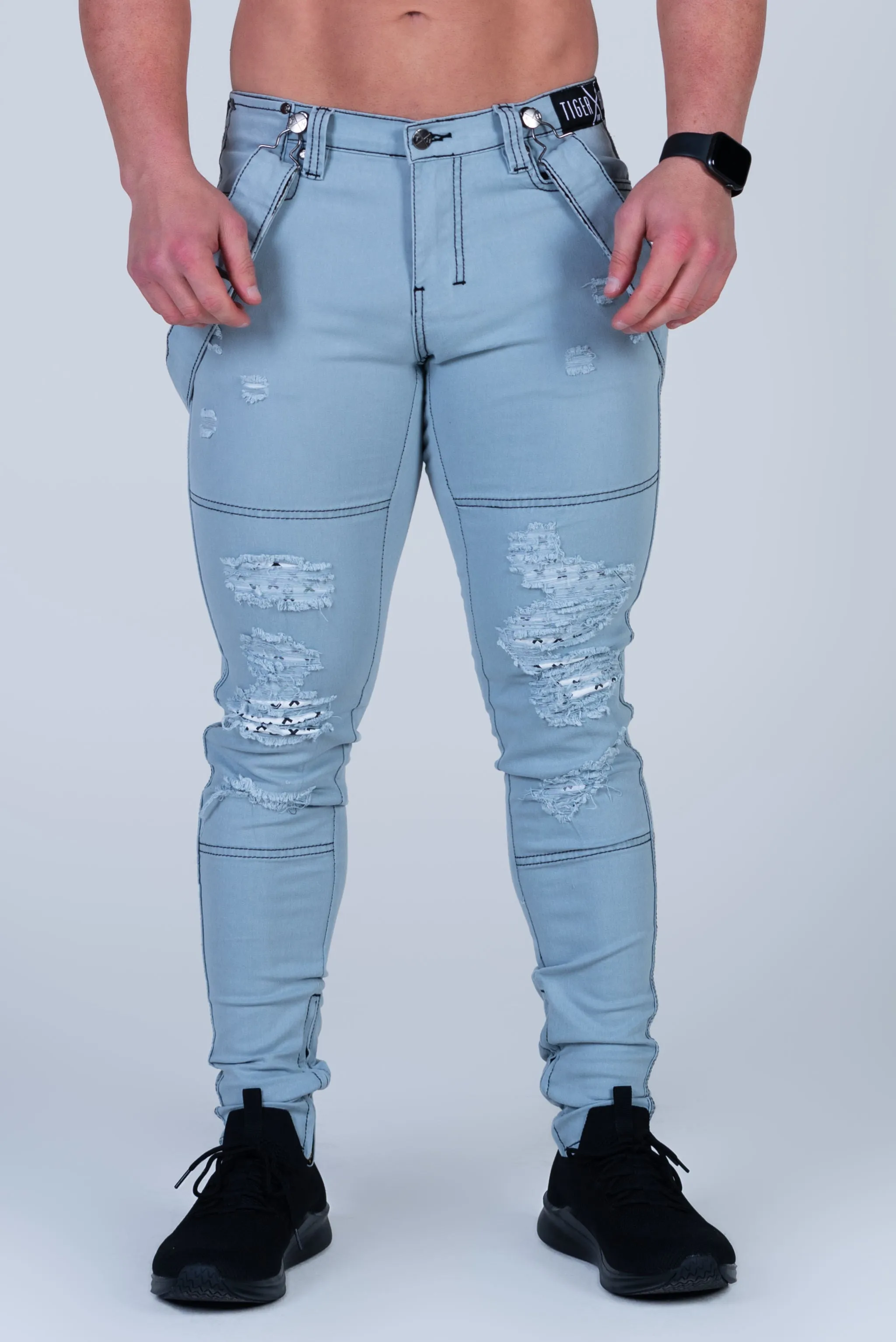 HOWIE GREY JEAN with Holes & Backing