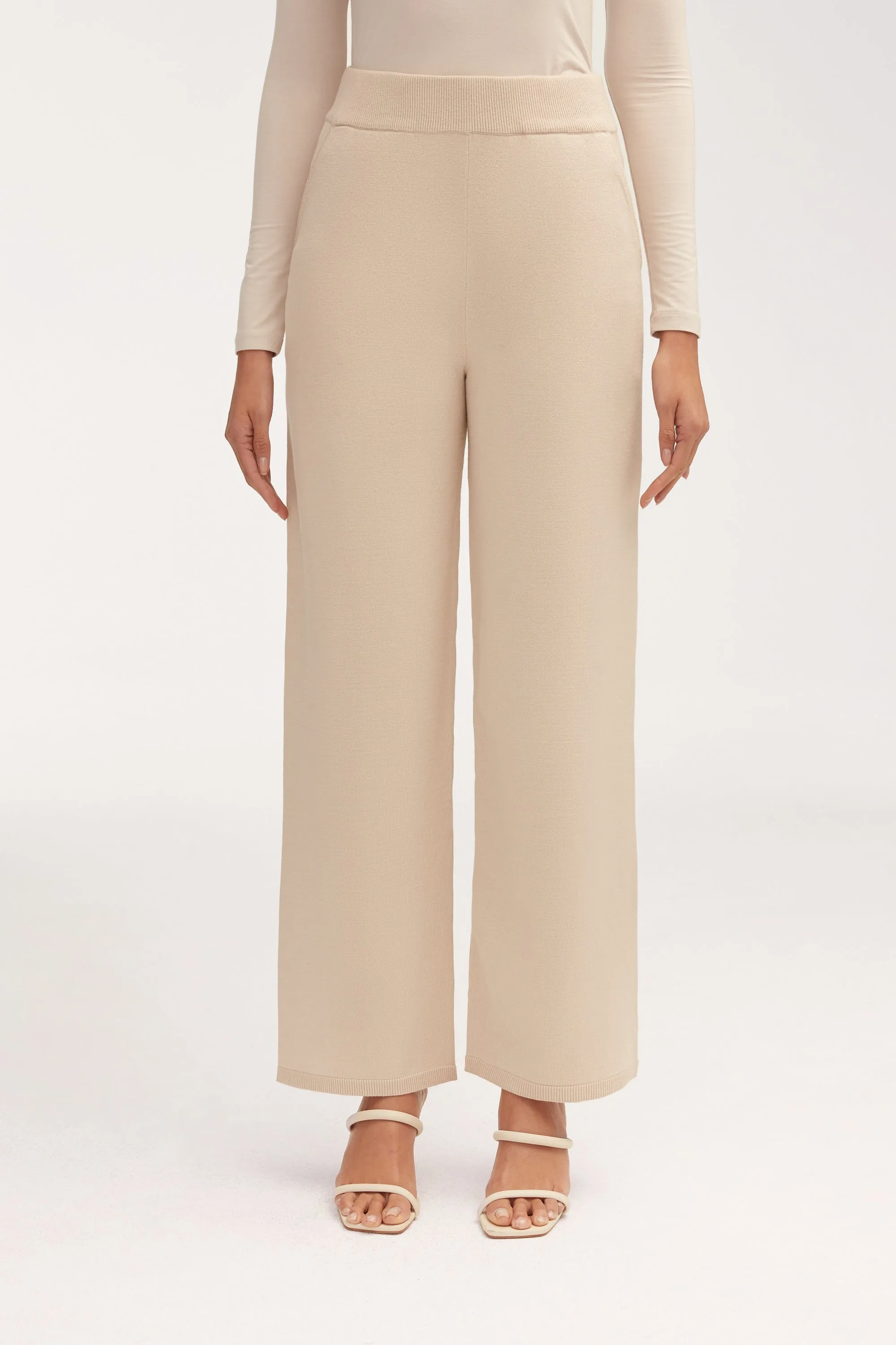 Jess Knit Wide Leg Pants - Beige