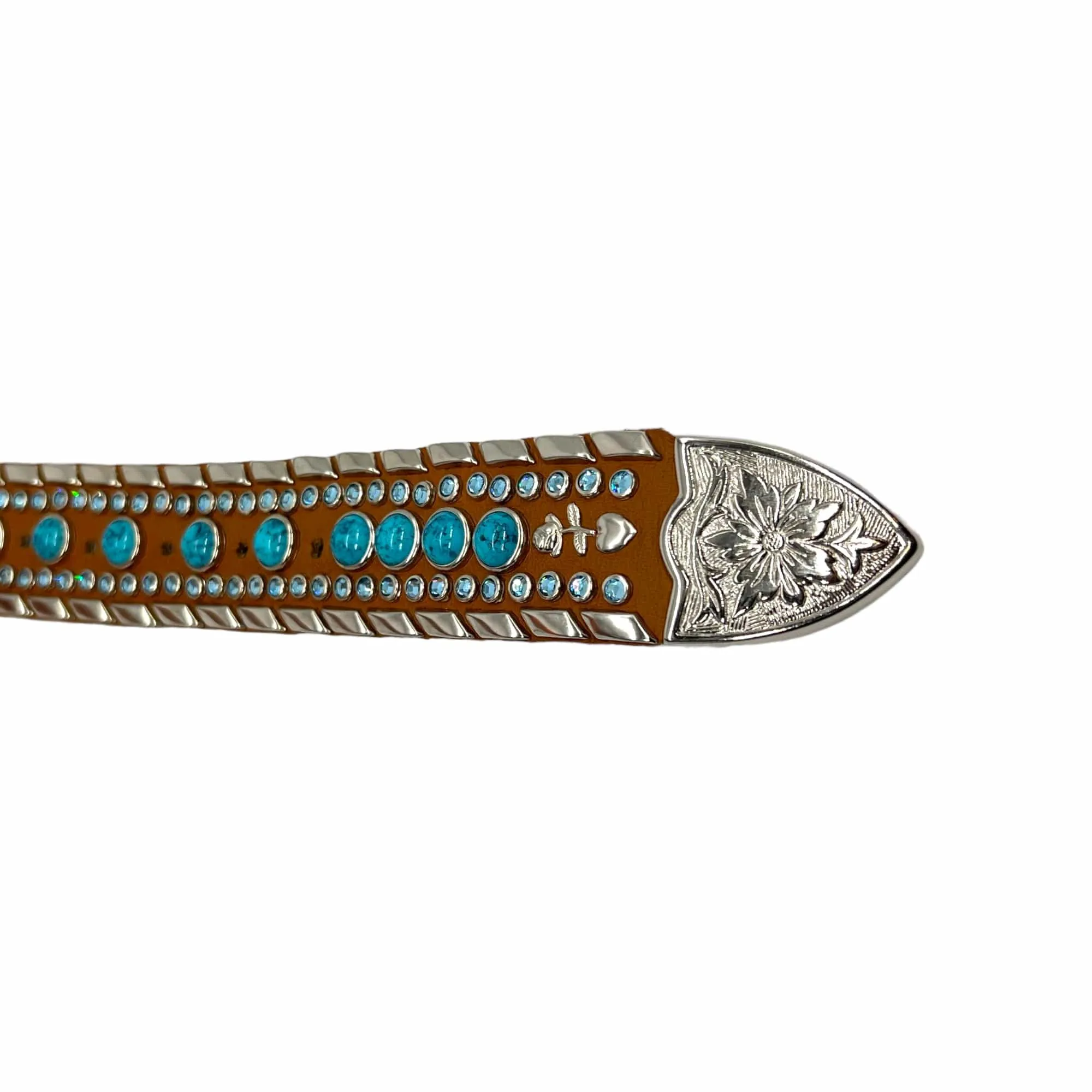 KIPPYS Swarovski Crystal & Turquoise Studded Western Style Belt - Tan